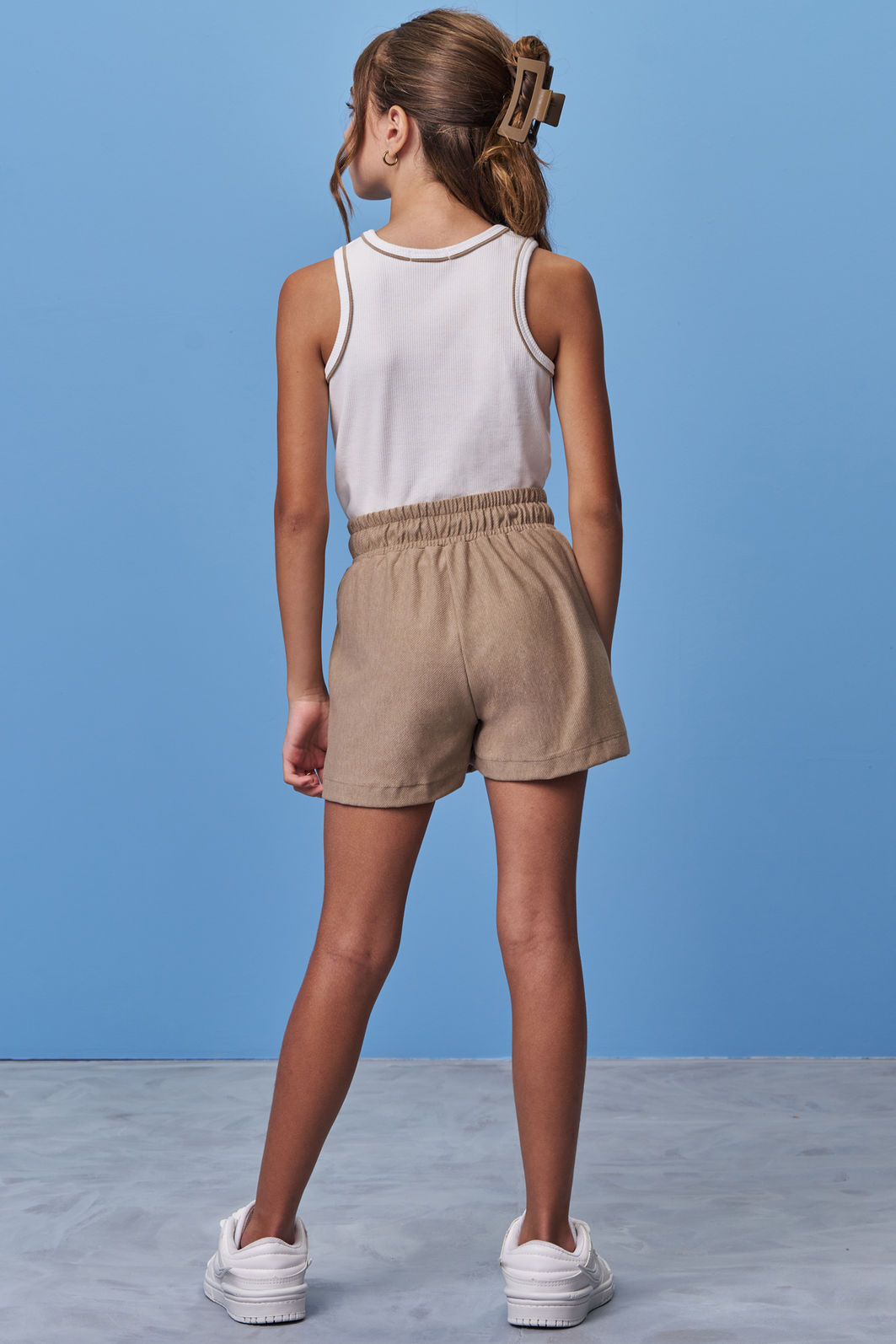 Conjunto de regata em canelado liz e shorts em cotton jeans 98510 Vic Teen Menina