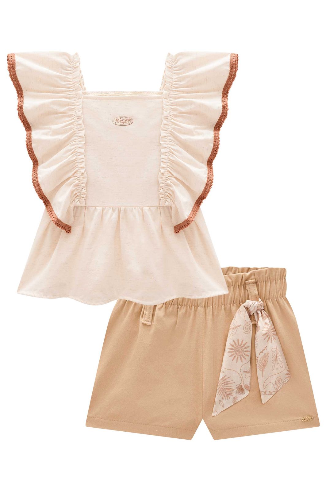 Conjunto de bata em linho deluxe e shorts em linho santorini com elastano 98310 Kukiê Infantil Menina Conjunto de bata em linho deluxe e shorts em linho santorini com elastano 98310 Kukiê Infantil Menina