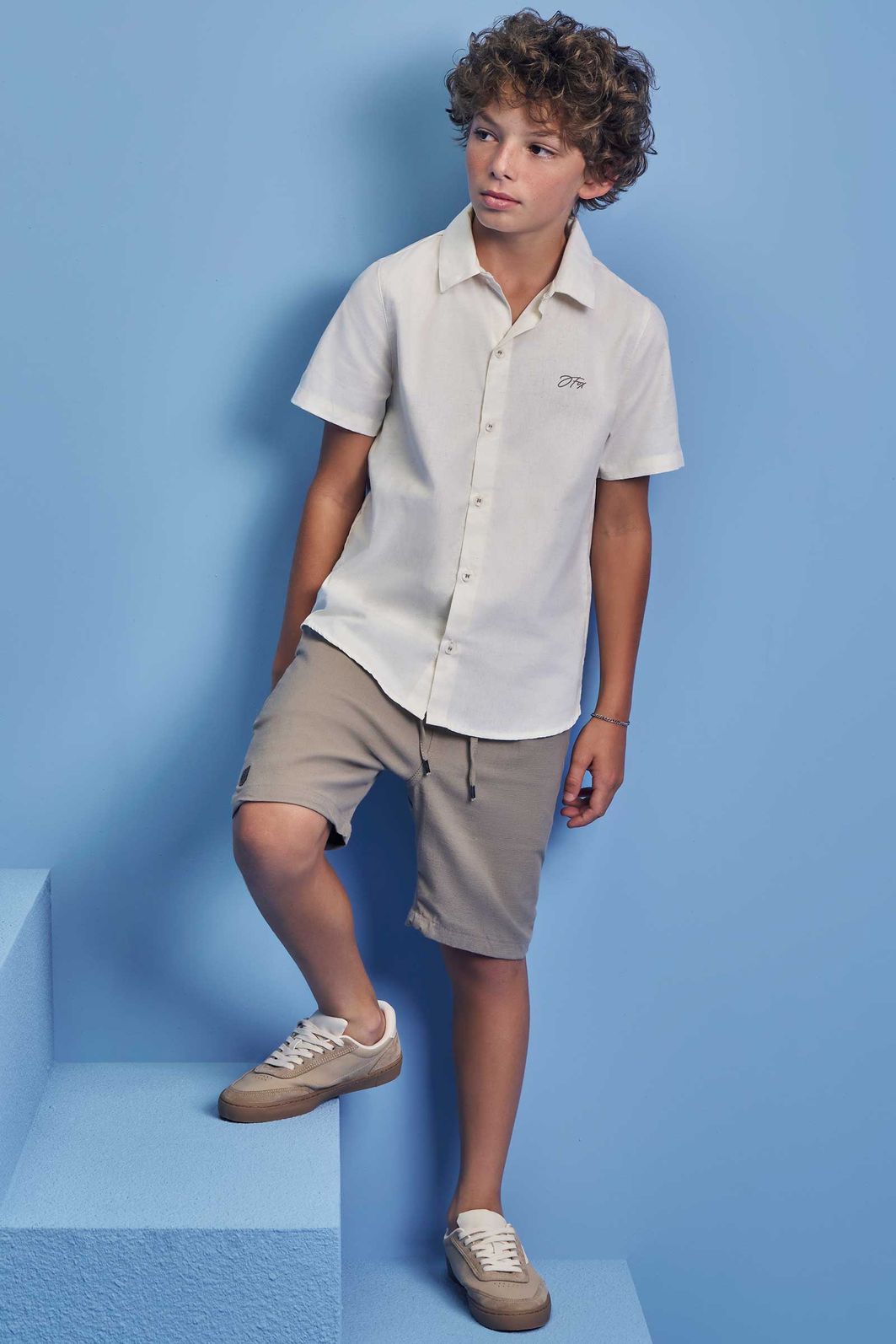 Conjunto de camisa em linho deluxe e bermuda em linho santorine com elastano 93324 Johnny Fox Teen Menino Conjunto de camisa em linho deluxe e bermuda em linho santorine com elastano 93324 Johnny Fox Teen Menino