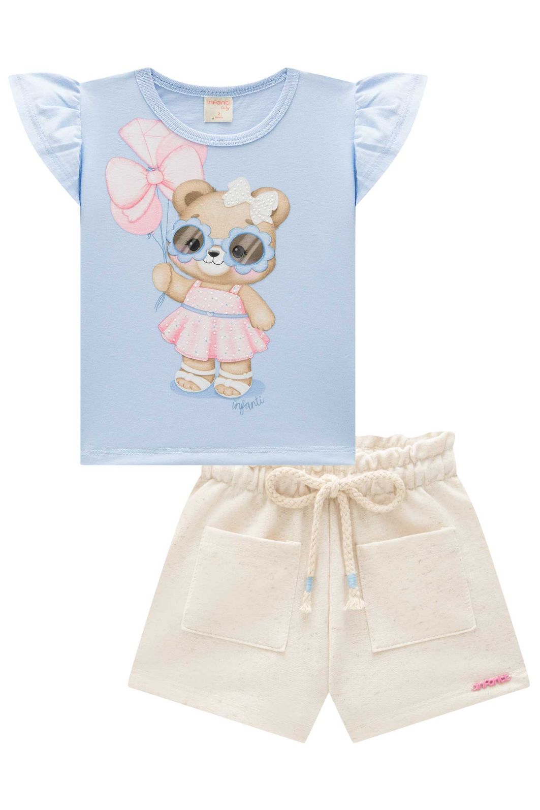 Conjunto de blusa em meia malha com shorts em moletom sem pelúcia 94662 Infanti Infantil Menina Conjunto de blusa em meia malha com shorts em moletom sem pelúcia 94662 Infanti Infantil Menina