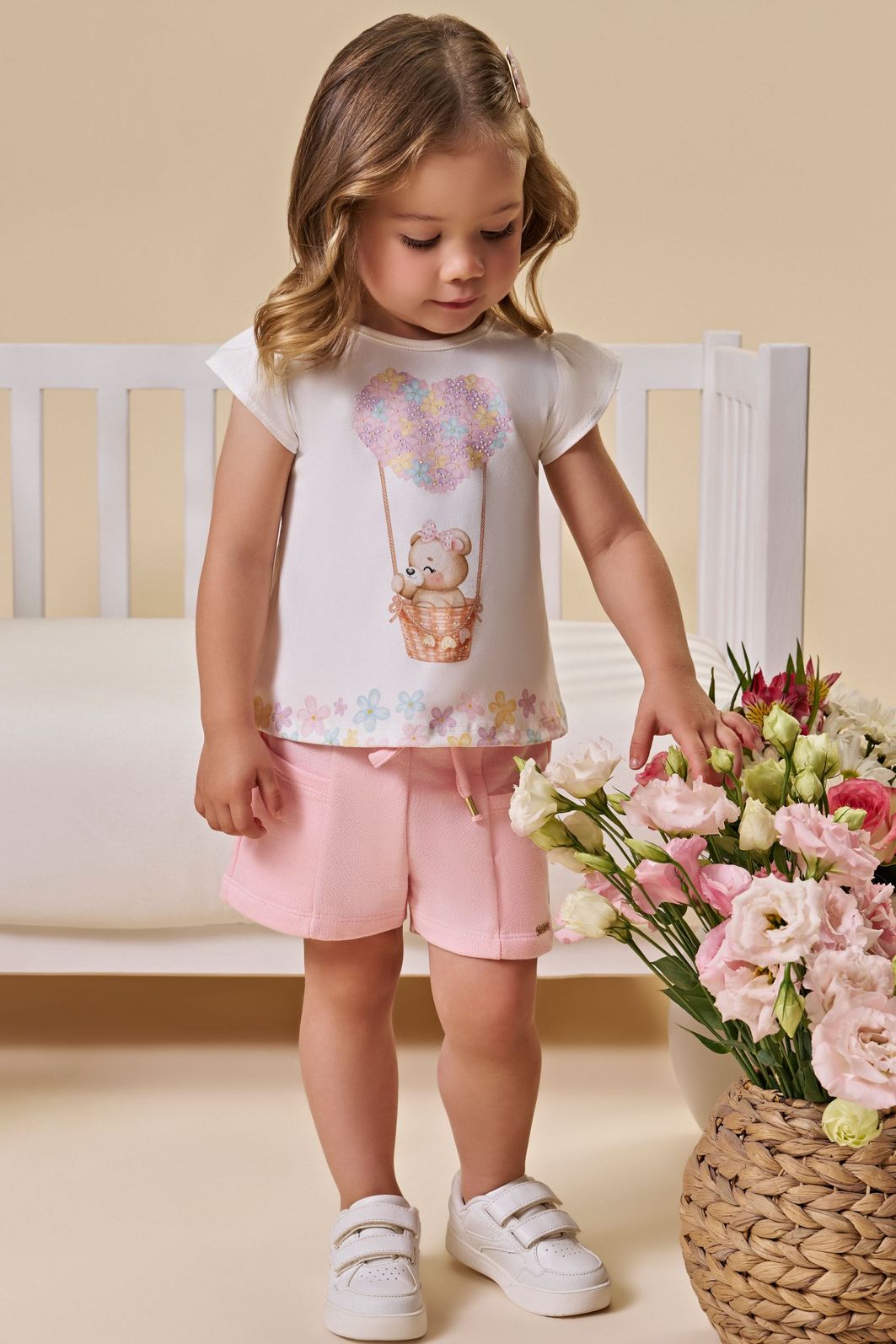 Conjunto de blusa em meia malha com shorts em moletom sem pelúcia 93425 Infanti Infantil Menina