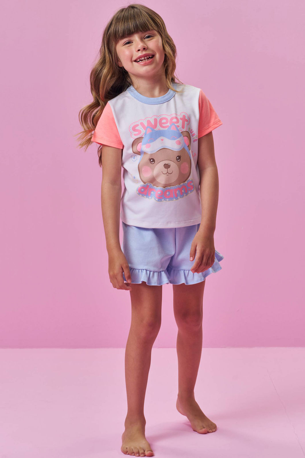 Conjunto de pijama de blusa e shorts em meia malha 94315 Kukiê Infantil Menina Conjunto de pijama de blusa e shorts em meia malha 94315 Kukiê Infantil Menina