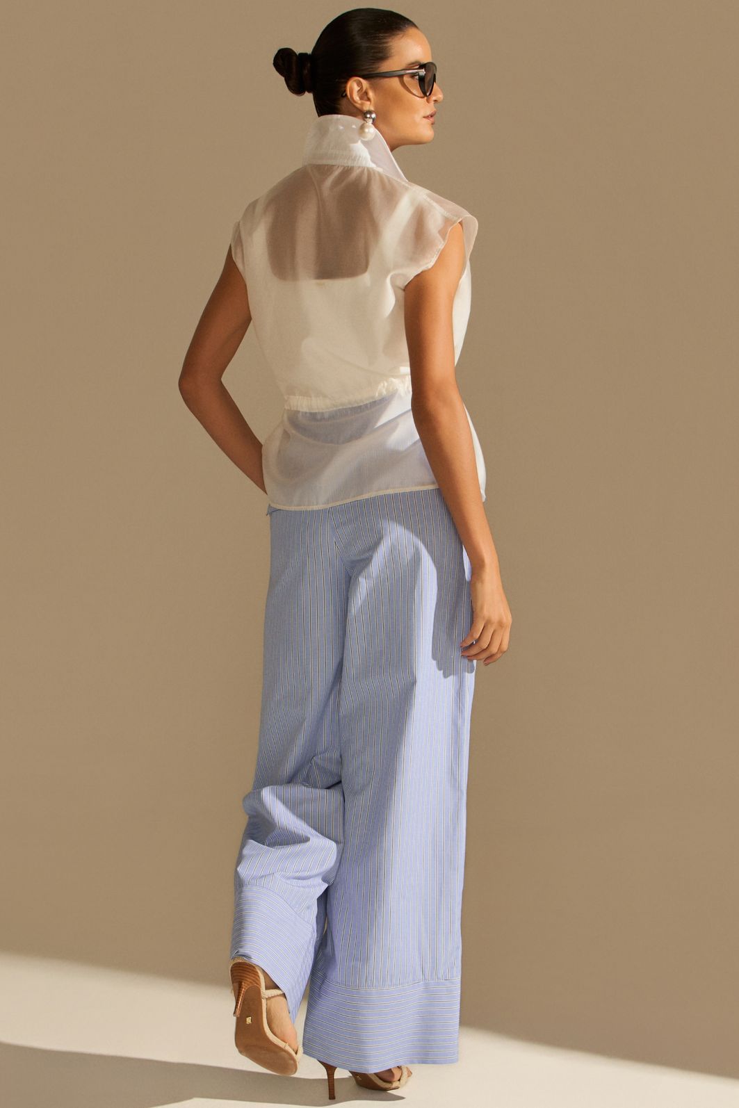 Calça pantalona em tricoline de algodão listrado 94725 Linzzi Calça pantalona em tricoline de algodão listrado 94725 Linzzi