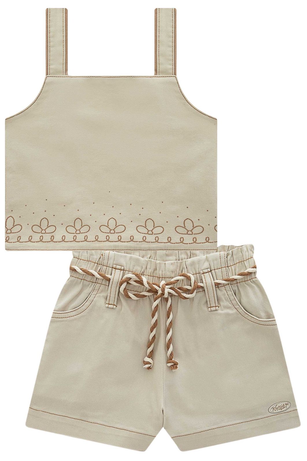 Conjunto de blusa e shorts em sarja com elastano 98067 Kukiê Infantil Menina