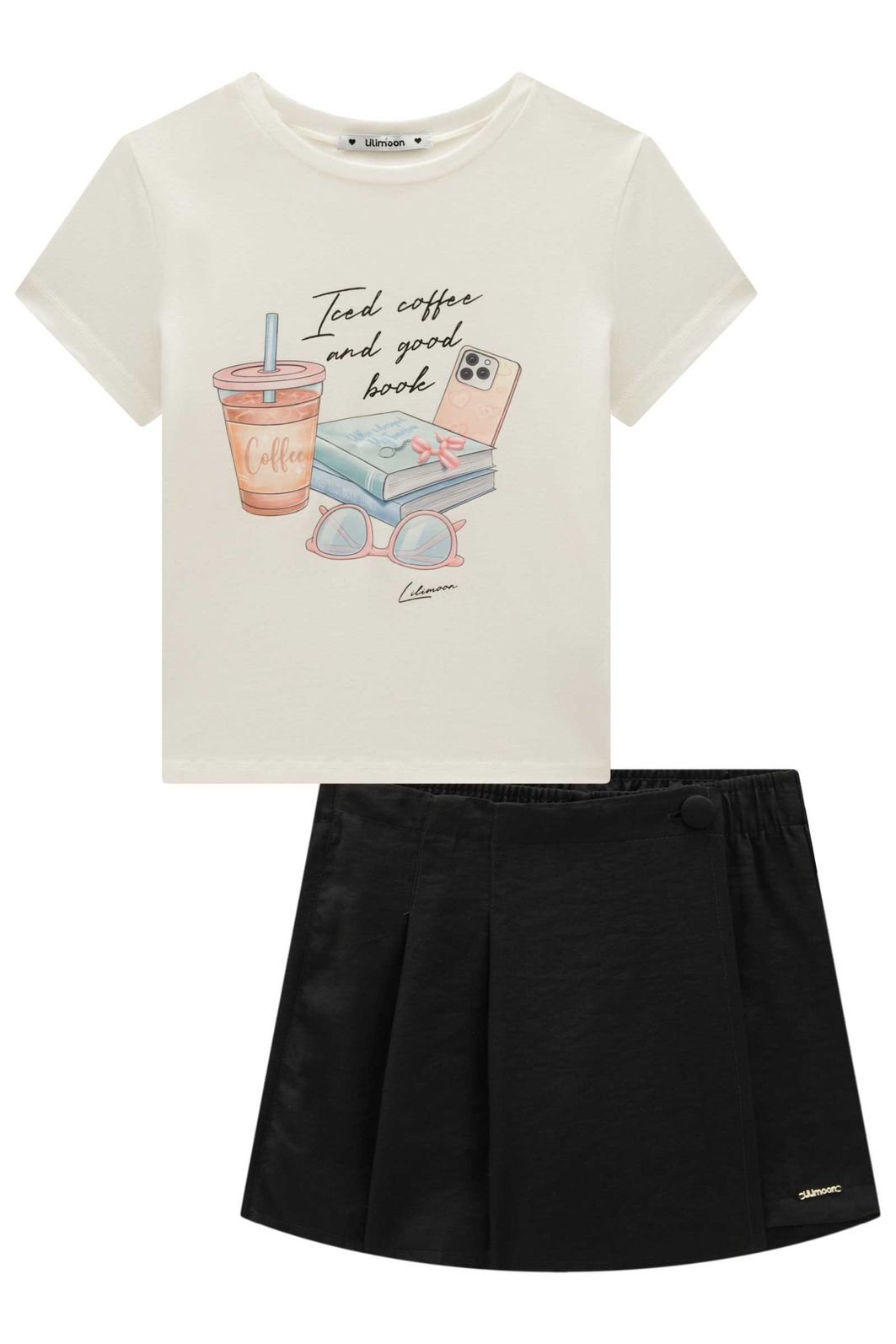 Conjunto de blusa em cotton e short saia em tecido plano viscose sense 98686 Lilimoon Teen Menina Conjunto de blusa em cotton e short saia em tecido plano viscose sense 98686 Lilimoon Teen Menina