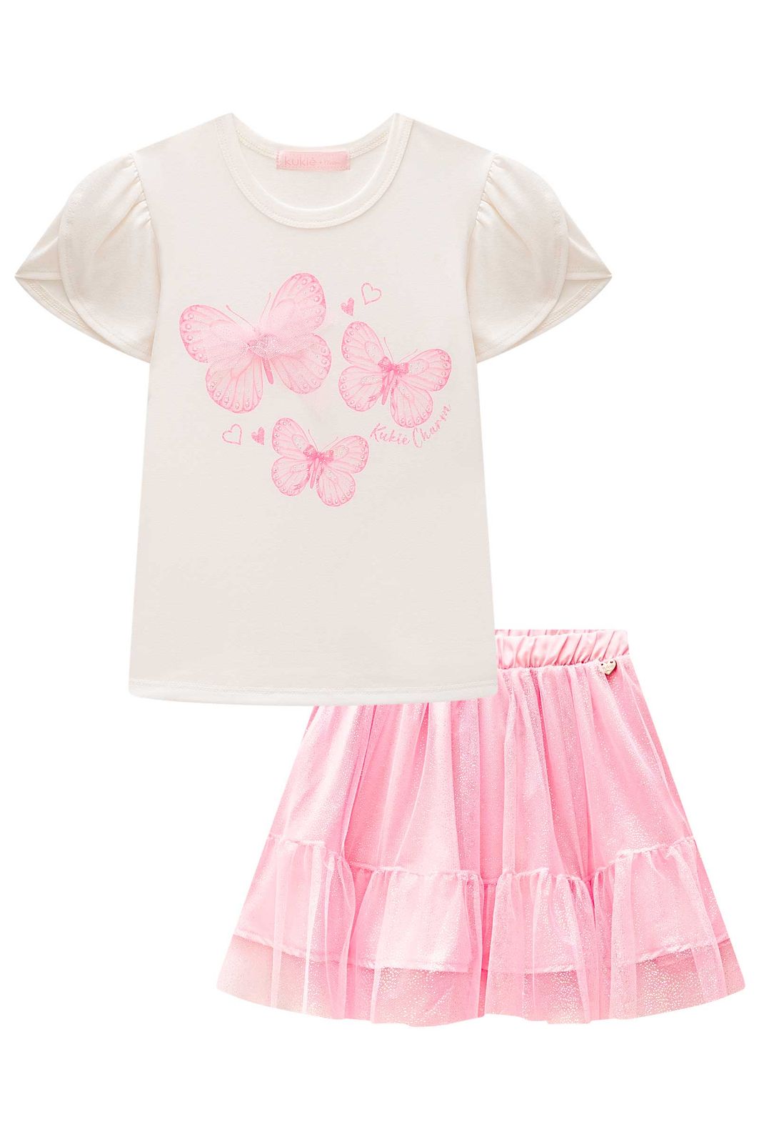 Conjunto de blusa em cotton e saia em tule glitter (com shorts embutido) 98839 Kukiê Infantil Menina Conjunto de blusa em cotton e saia em tule glitter (com shorts embutido) 98839 Kukiê Infantil Menina
