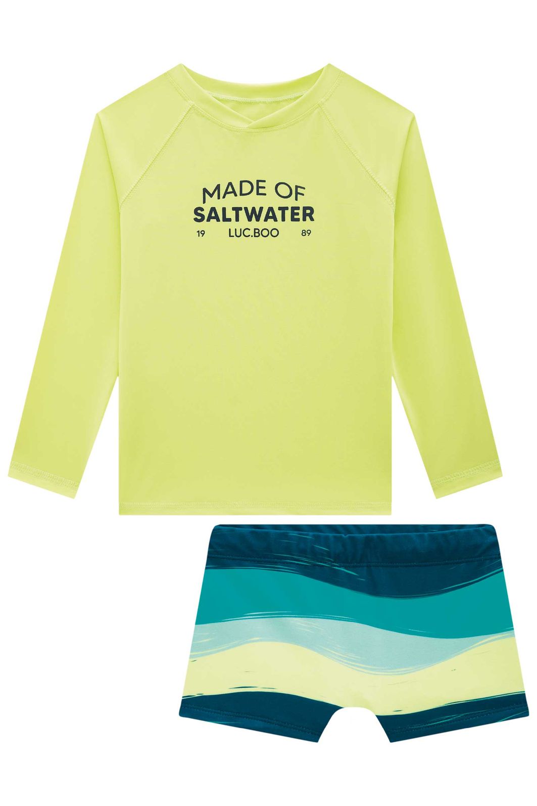 Conjunto de camiseta e sunga em malha UV dry com proteção UV50+ 96119 LucBoo Infantil Menino Conjunto de camiseta e sunga em malha UV dry com proteção UV50+ 96119 LucBoo Infantil Menino