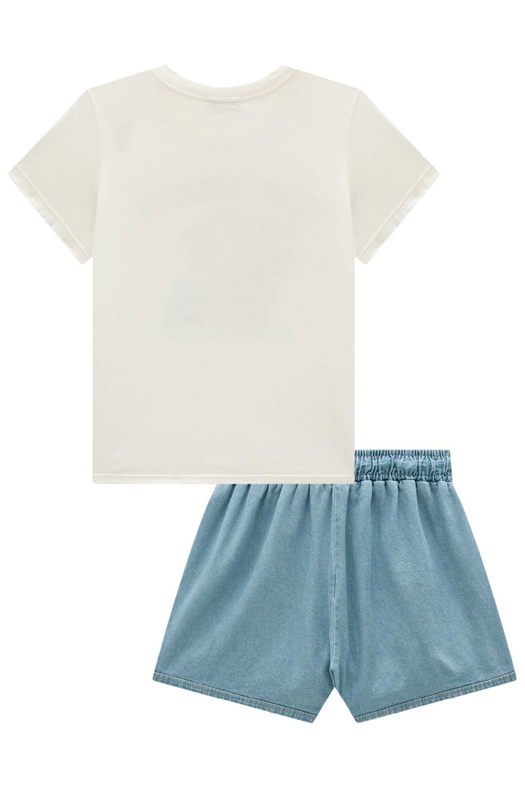 Conjunto de blusa em meia malha e shorts em jeans 99227 Vic Teen Menina Conjunto de blusa em meia malha e shorts em jeans 99227 Vic Teen Menina