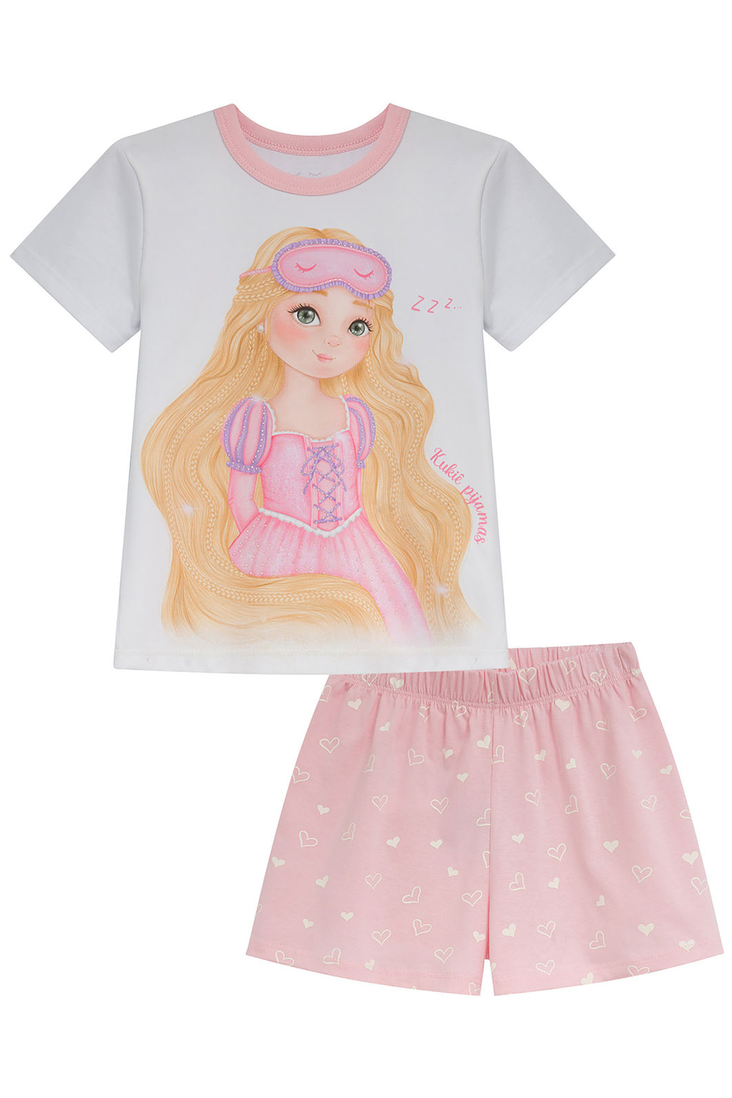 Conjunto de pijama de blusa e shorts em meia malha 94277 Kukiê Infantil Menina