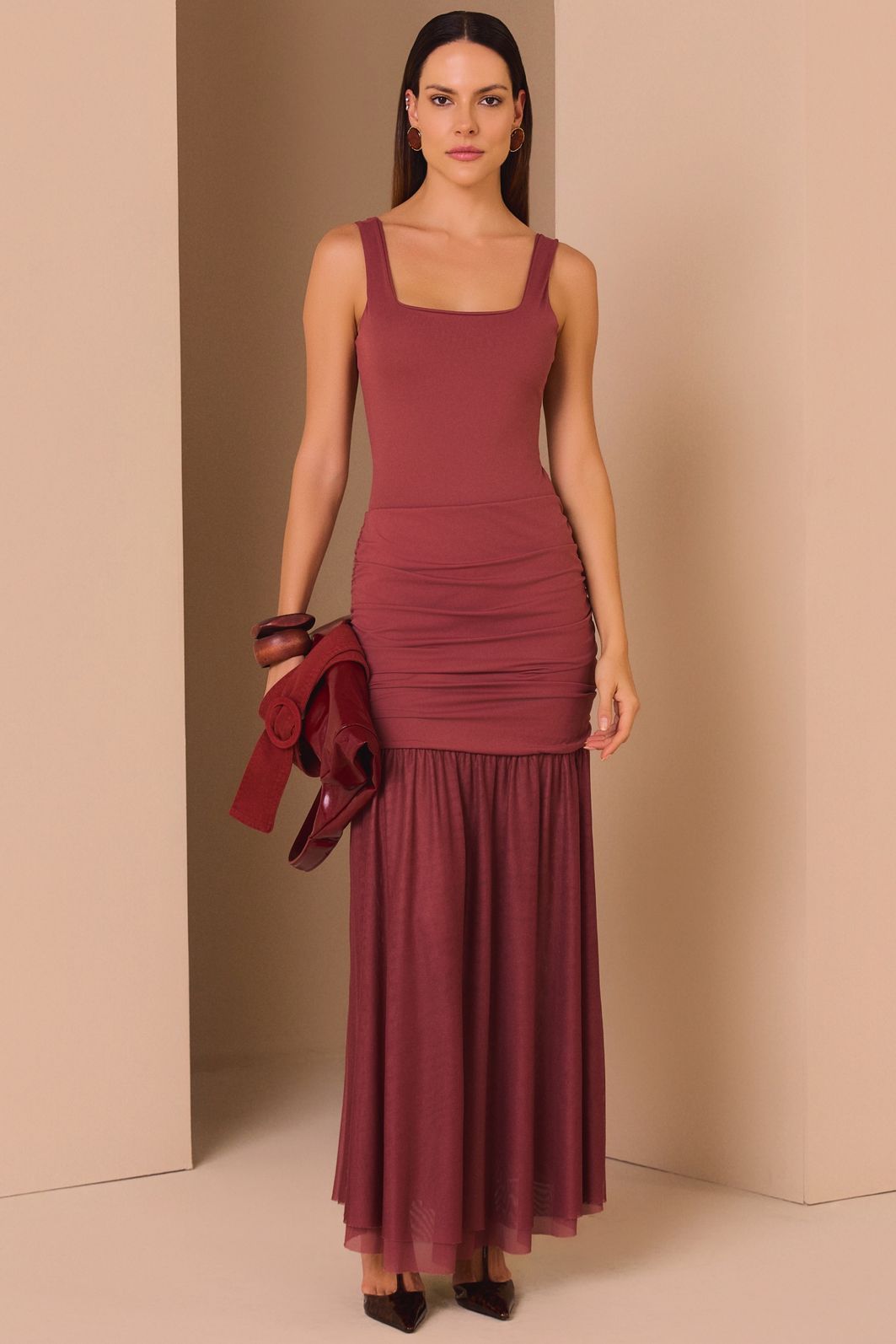 Saia maxi midi em malha delicaté e tule 99285 Linzzi Saia maxi midi em malha delicaté e tule 99285 Linzzi