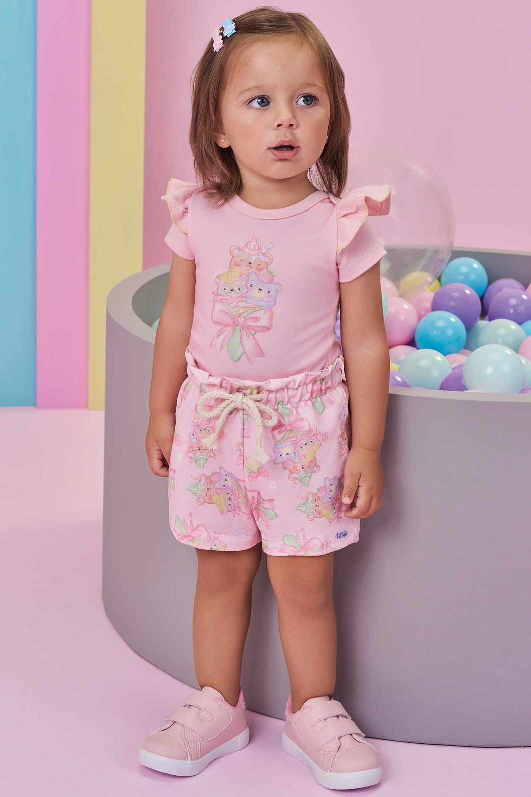 Conjunto de body em suedine e shorts em molecotton 98416 Kukiê Bebê Menina