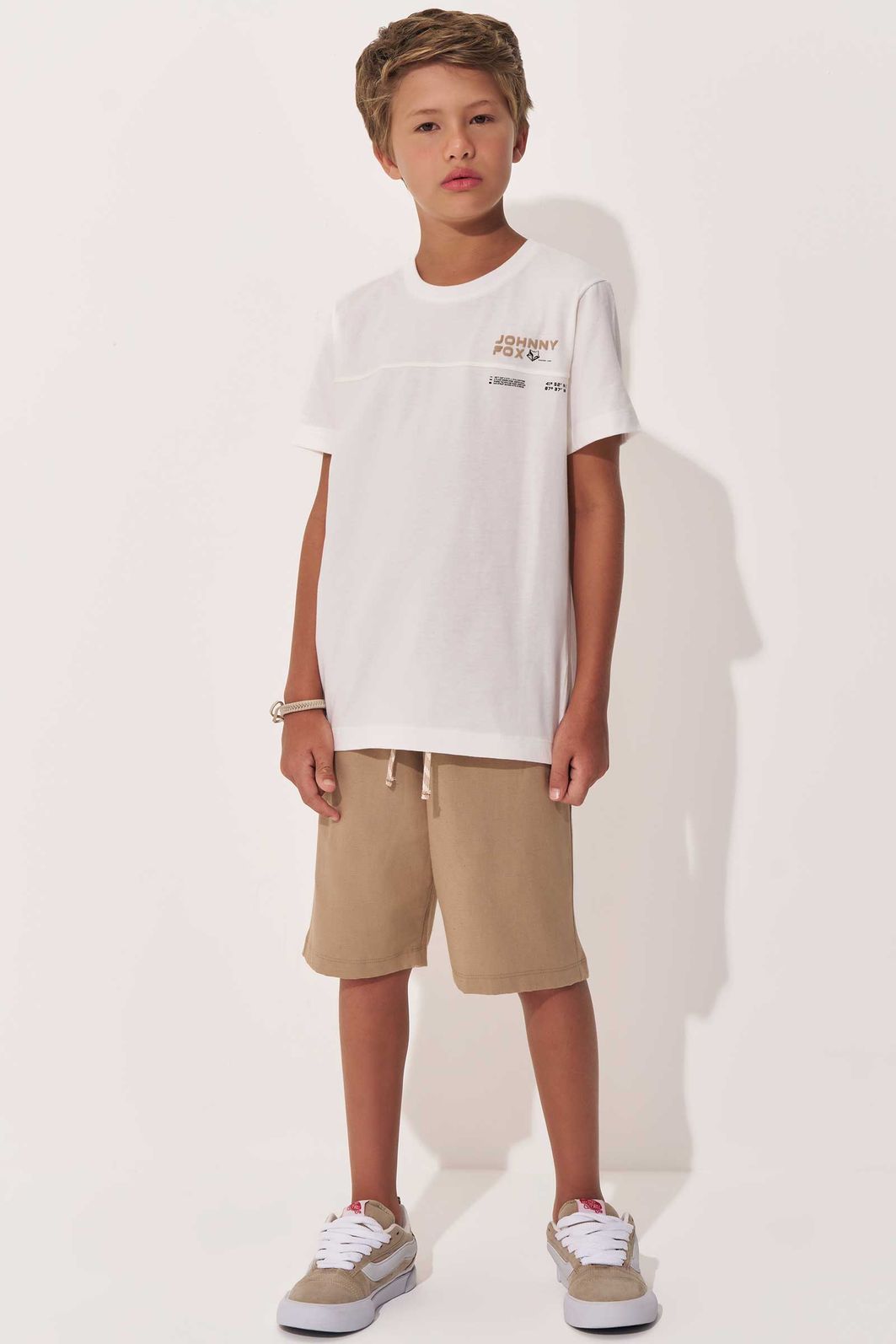 Conjunto de camiseta em meia malha e bermuda em linho santorine com elastano 97990 Johnny Fox Teen Menino
