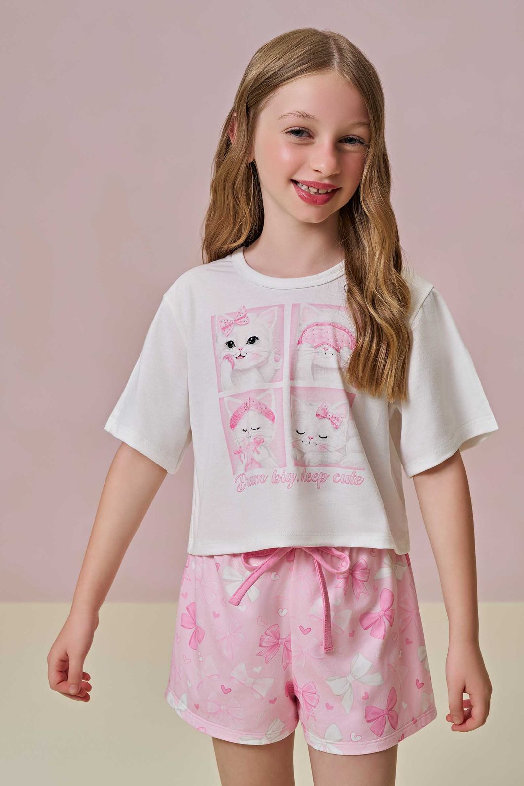 Conjunto de pijama de blusa em malha fresh com shorts em malha comfy 96036 Infanti Infantil Menina