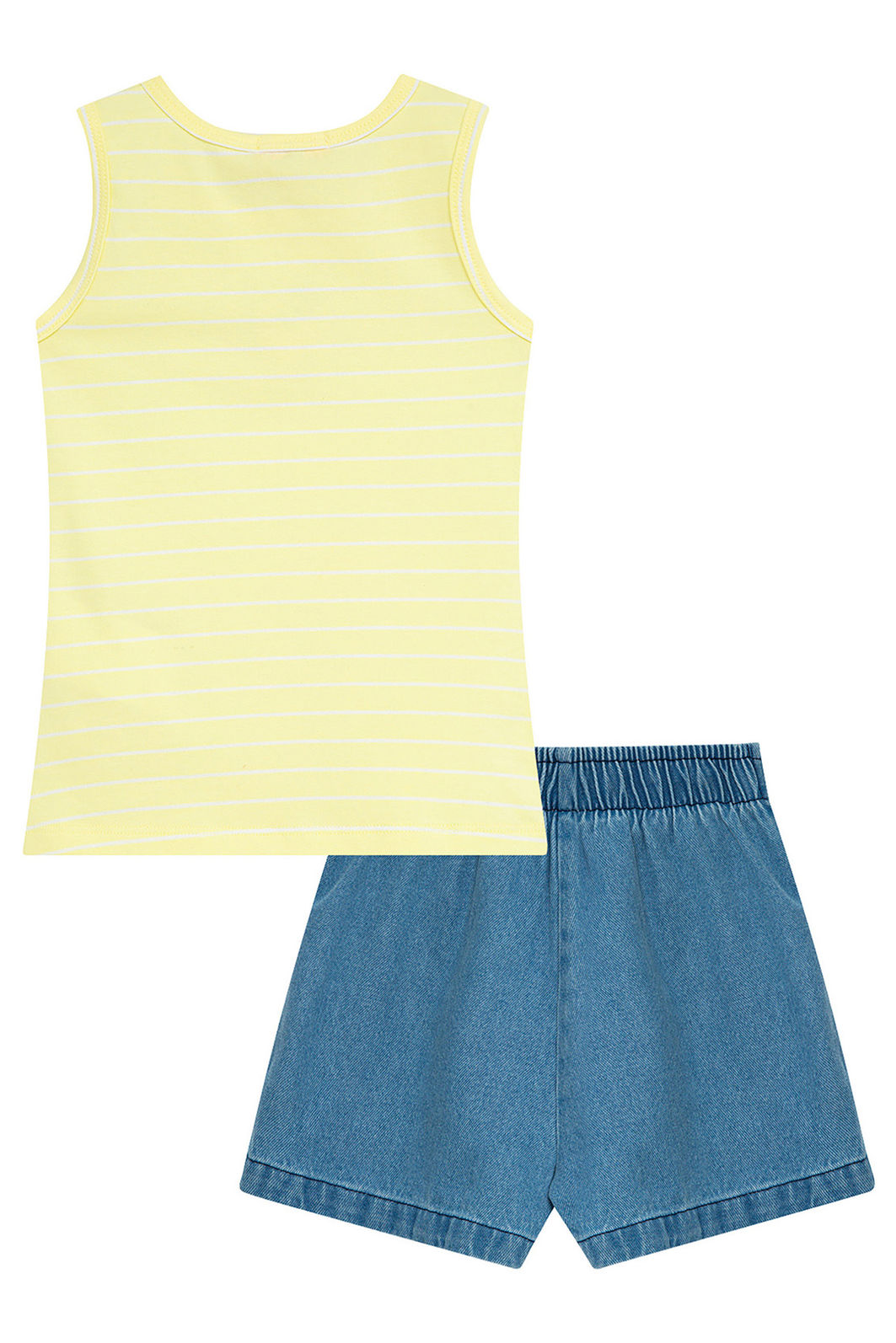 Conjunto de regata em cotton fio tinto e short saia em jeans 95346 Kukiê Infantil Menina Conjunto de regata em cotton fio tinto e short saia em jeans 95346 Kukiê Infantil Menina