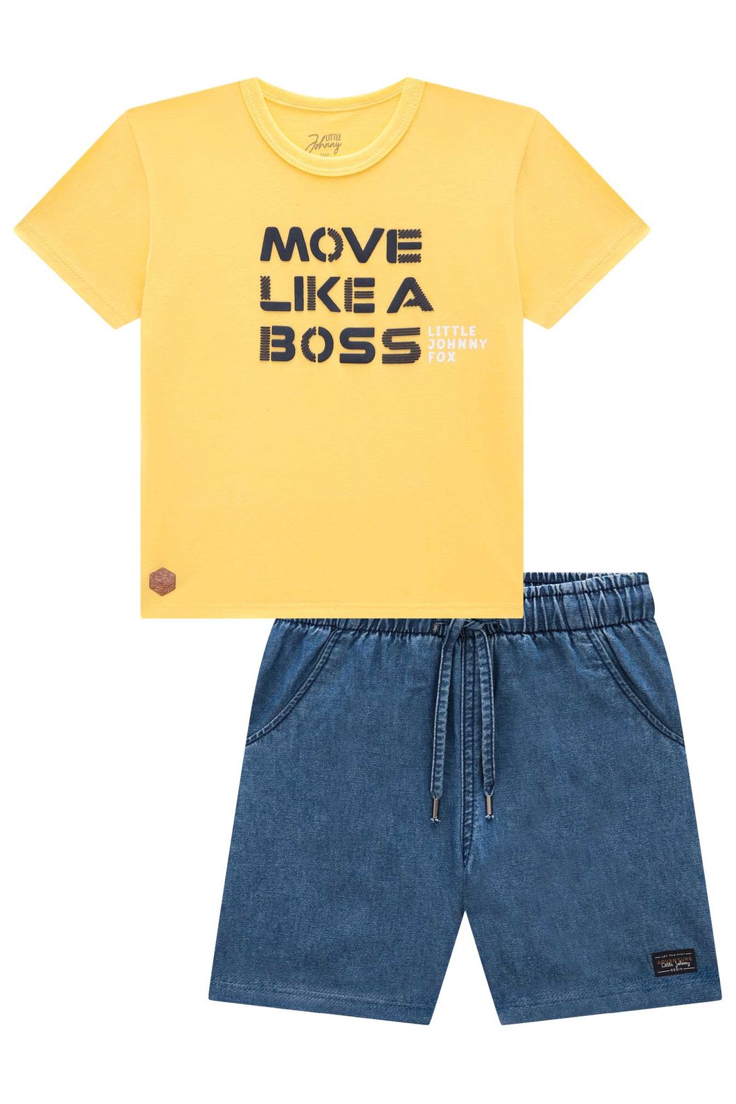 Conjunto de camiseta em meia malha e bermuda em jeans teca com elastano 95439 Johnny Fox Teen Menino Conjunto de camiseta em meia malha e bermuda em jeans teca com elastano 95439 Johnny Fox Teen Menino