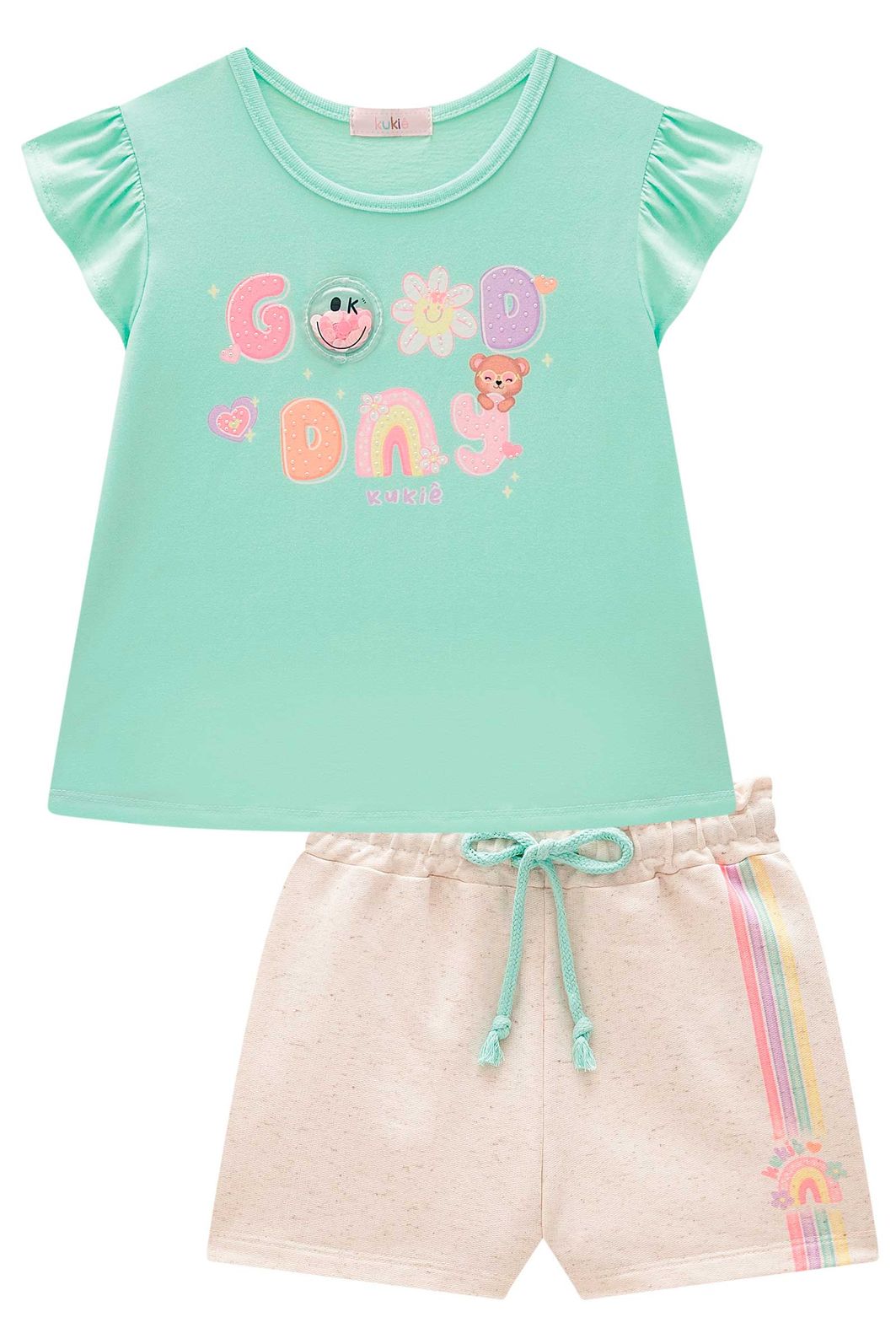 Conjunto de blusa em meia malha e shorts em moletom linho sem pelúcia 98380 Kukiê Infantil Menina Conjunto de blusa em meia malha e shorts em moletom linho sem pelúcia 98380 Kukiê Infantil Menina