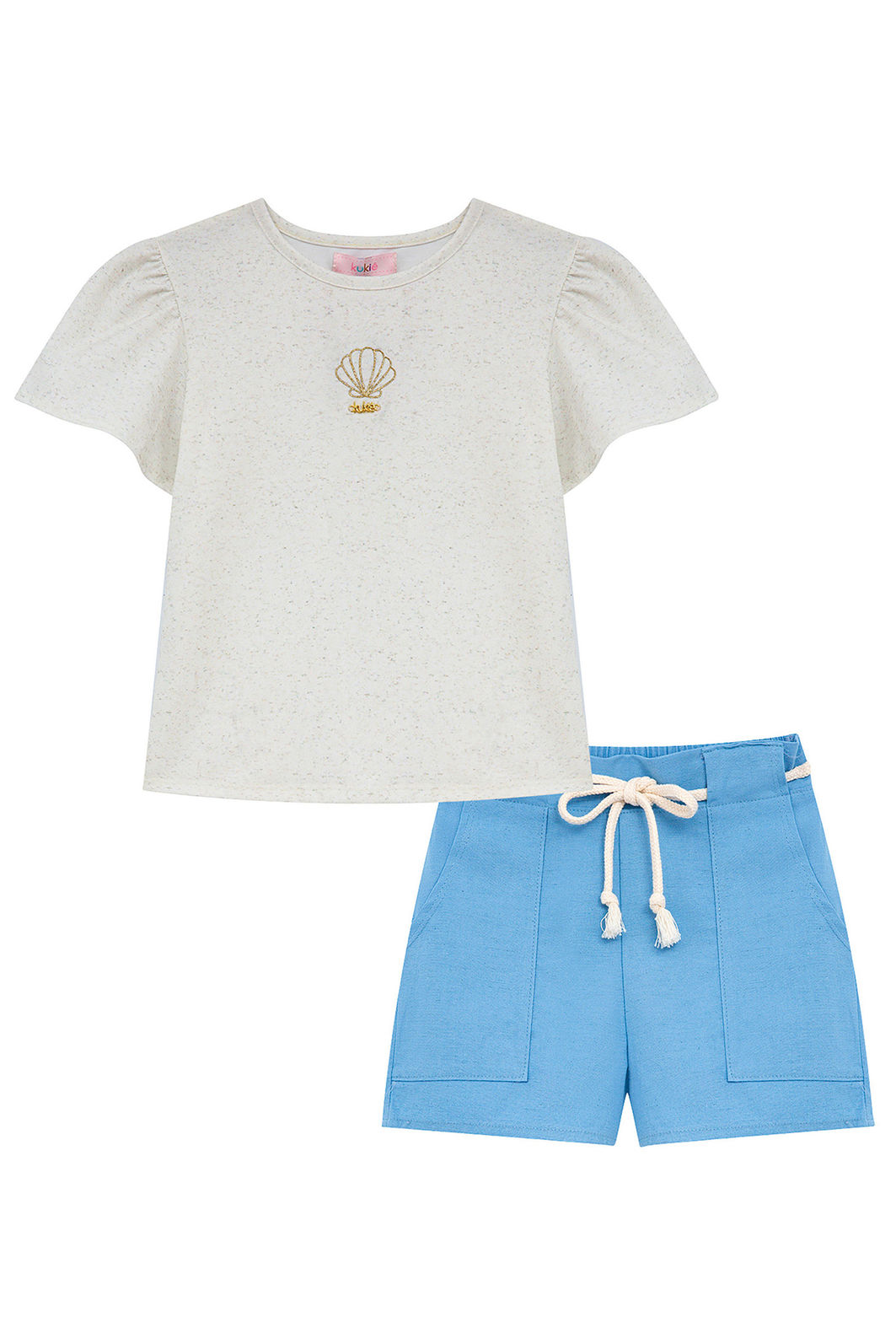 Conjunto de blusa em malha power e shorts em linho santorine 95870 Kukiê Infantil Menina Conjunto de blusa em malha power e shorts em linho santorine 95870 Kukiê Infantil Menina