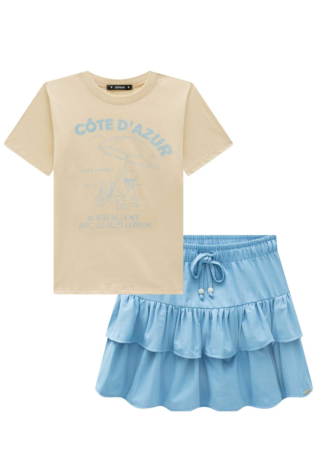 Conjunto de camiseta comfy em meia malha e saia em linho santorine com shorts embutido 95315 Lilimoon Teen Menina Conjunto de camiseta comfy em meia malha e saia em linho santorine com shorts embutido 95315 Lilimoon Teen Menina