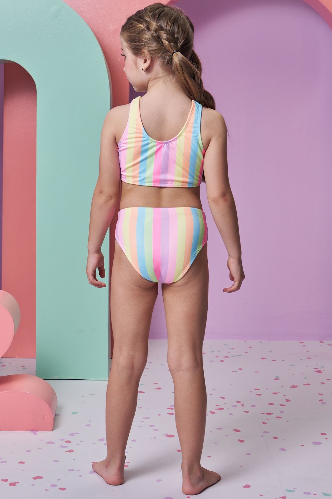 Trio de biquíni em malha UV dry com proteção UV 50+ com shorts em malha textura 96216 Infanti Infantil Menina