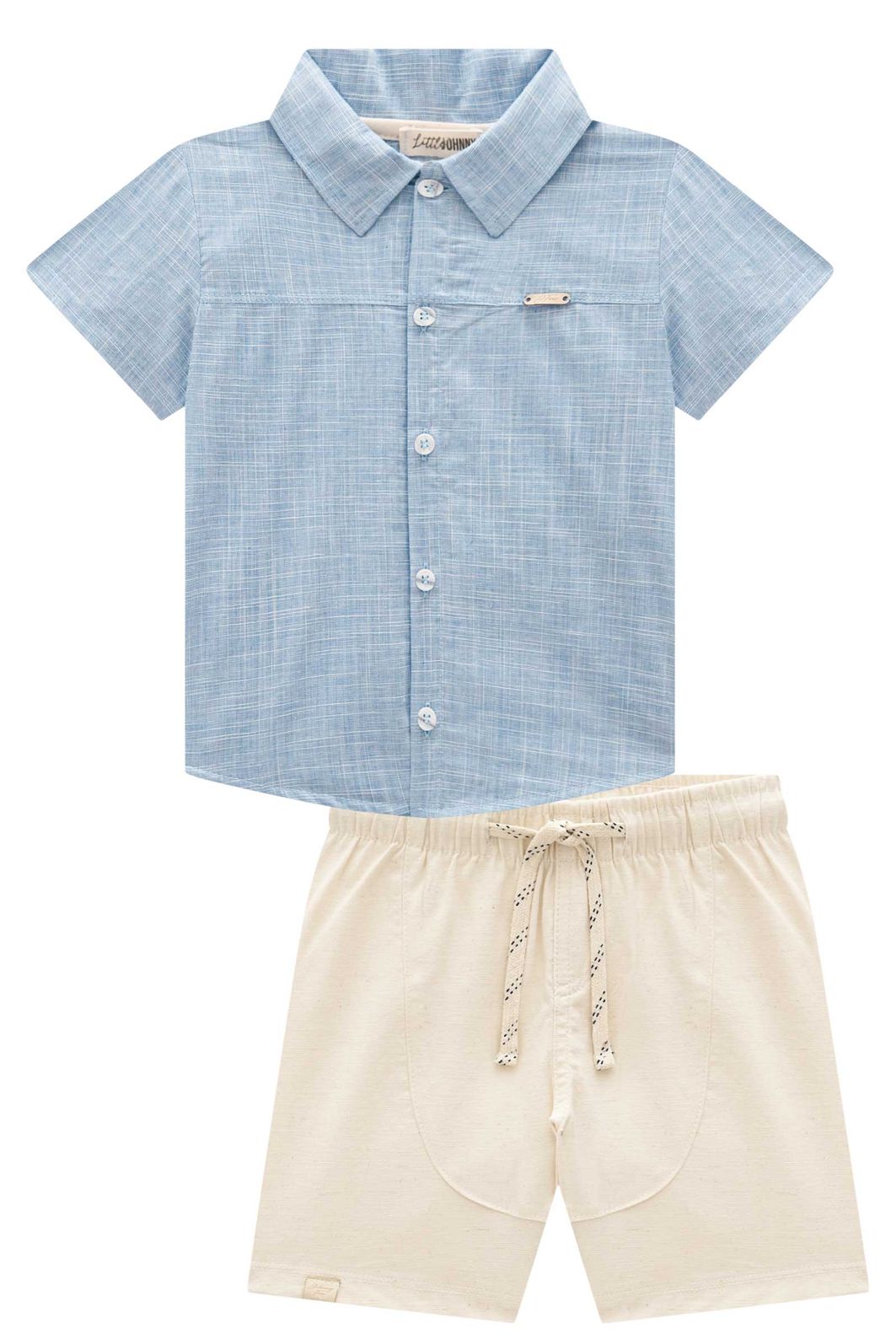Conjunto de camisa em verano chambray e bermuda em linho santorine com elastano 95172 Johnny Fox Teen Menino Conjunto de camisa em verano chambray e bermuda em linho santorine com elastano 95172 Johnny Fox Teen Menino