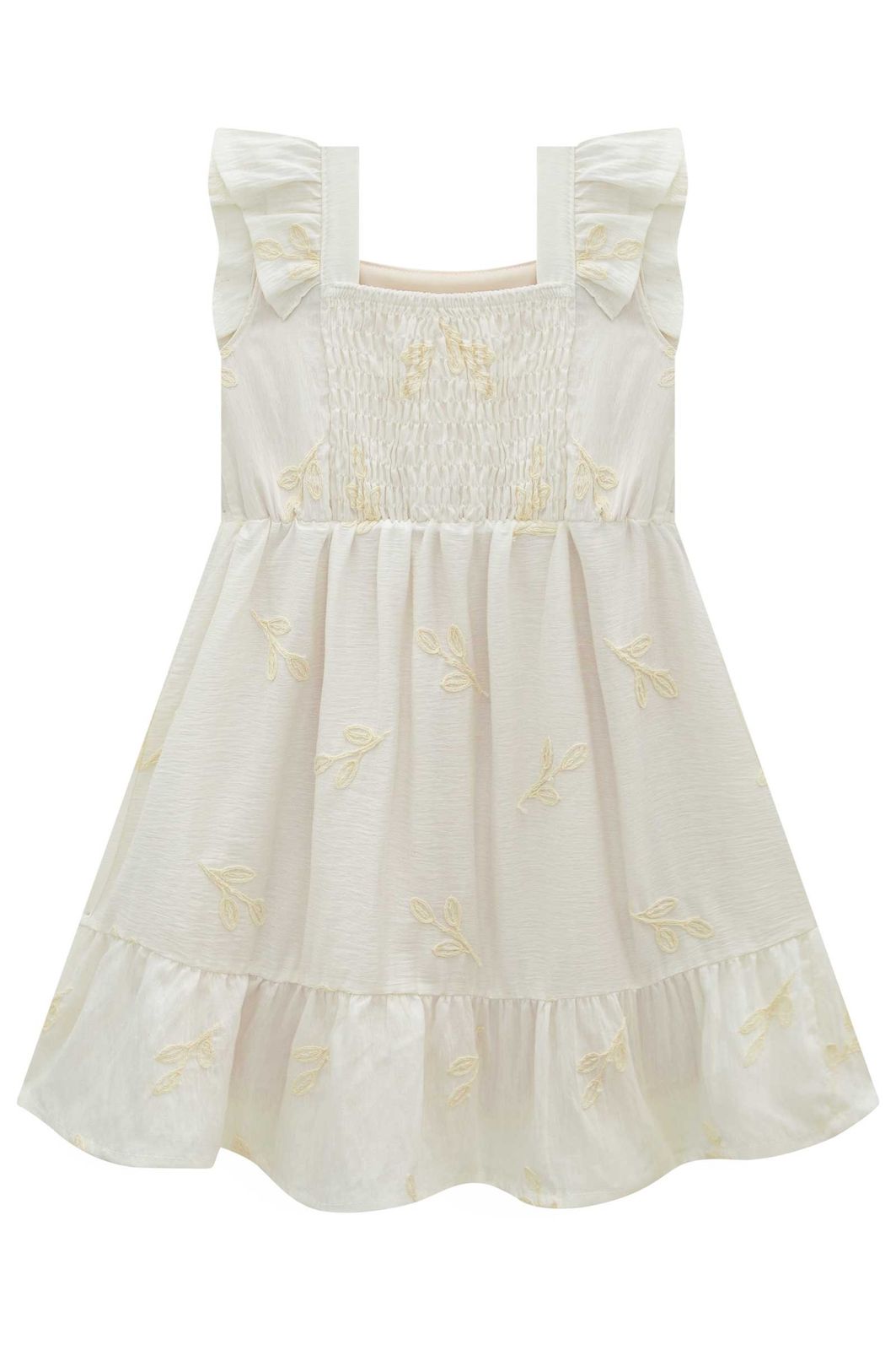 Vestido em linho bordado folhas 98535 Infanti Infantil Menina