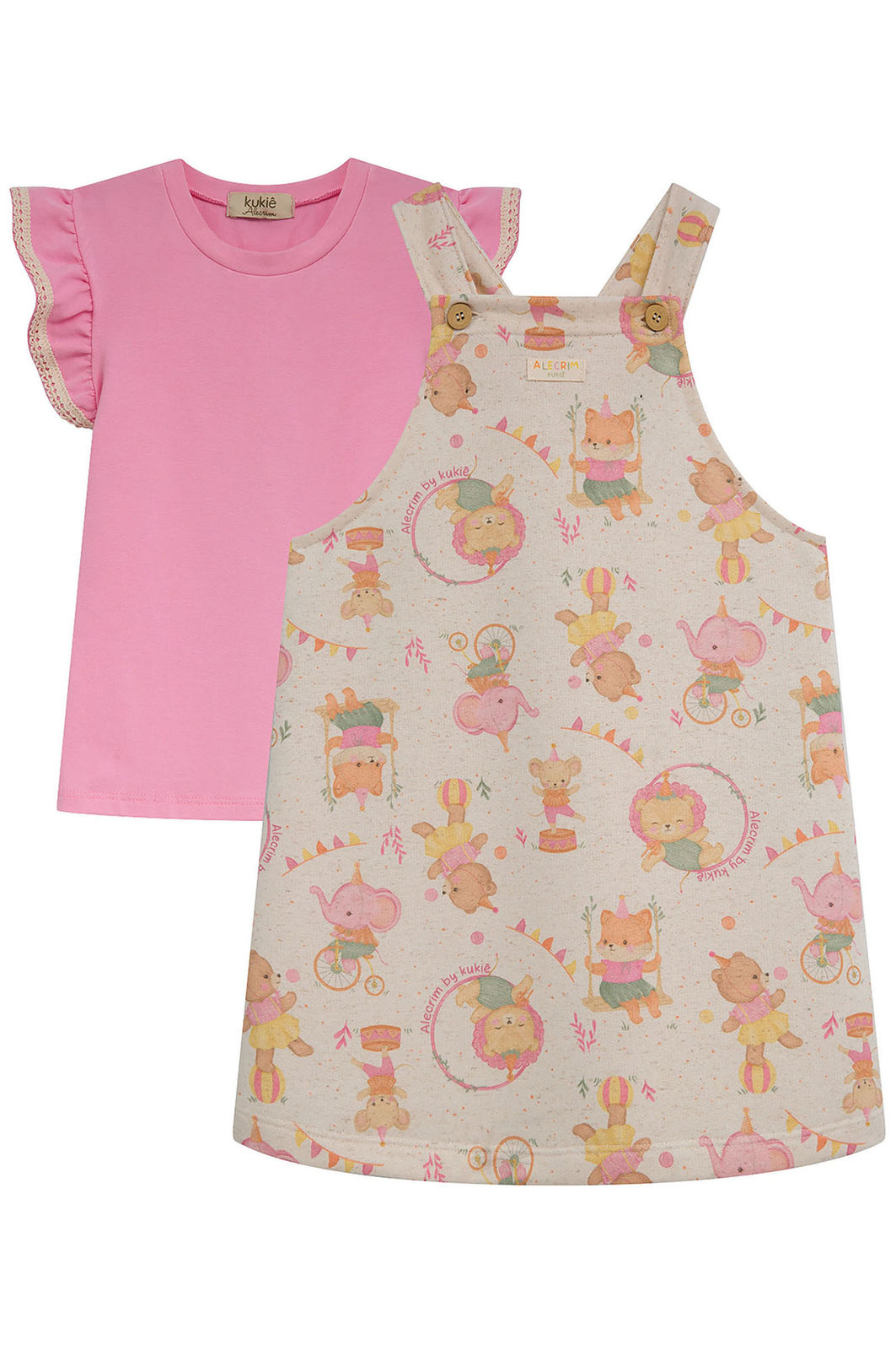 Conjunto de blusa em cotton e salopete em moletom linho sem pelúcia 96013 Kukiê Infantil Menina Conjunto de blusa em cotton e salopete em moletom linho sem pelúcia 96013 Kukiê Infantil Menina