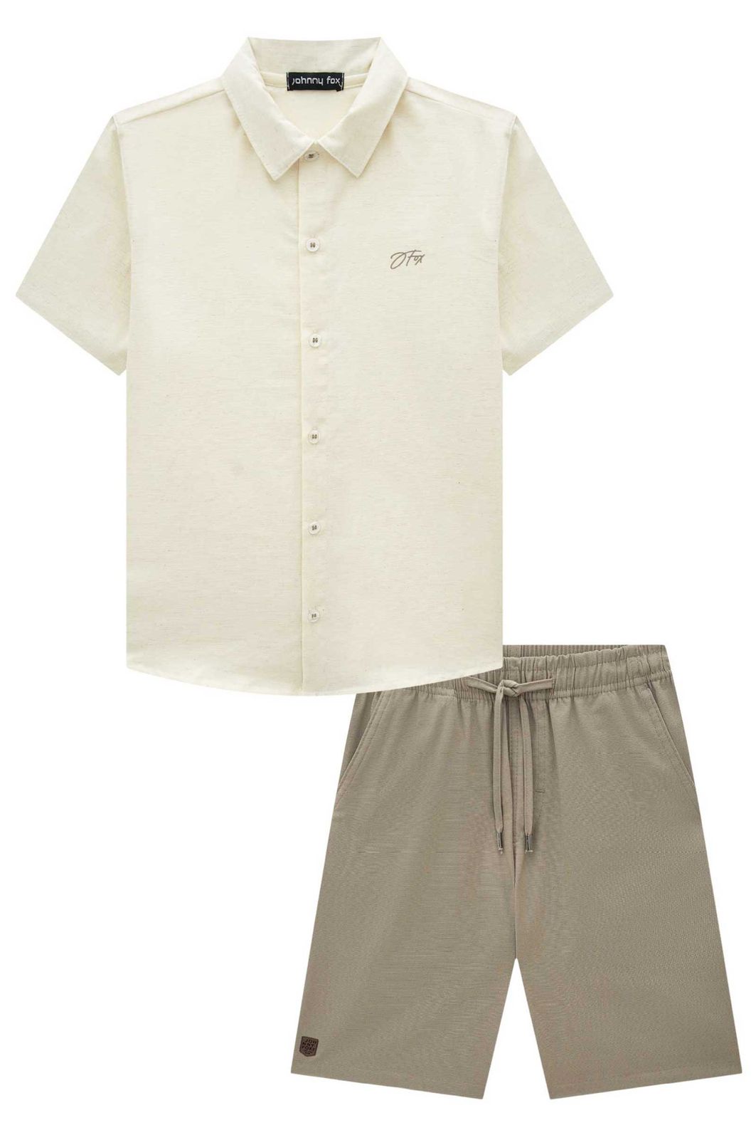 Conjunto de camisa em linho deluxe e bermuda em linho santorine com elastano 93324 Johnny Fox Teen Menino Conjunto de camisa em linho deluxe e bermuda em linho santorine com elastano 93324 Johnny Fox Teen Menino