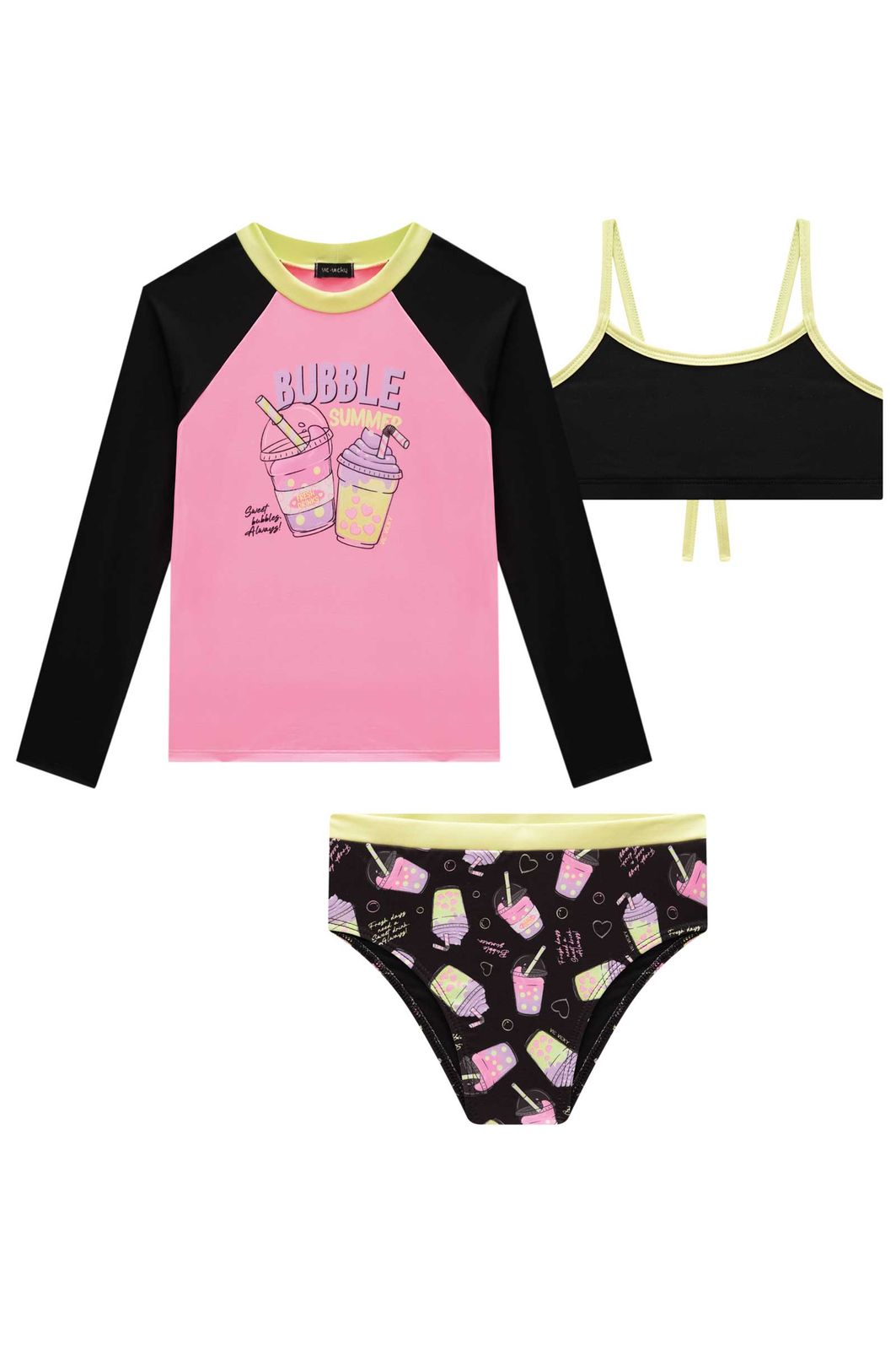 Trio de biquíni e blusa manga longa em malha UV50 97544 Vic Teen Menina Trio de biquíni e blusa manga longa em malha UV50 97544 Vic Teen Menina