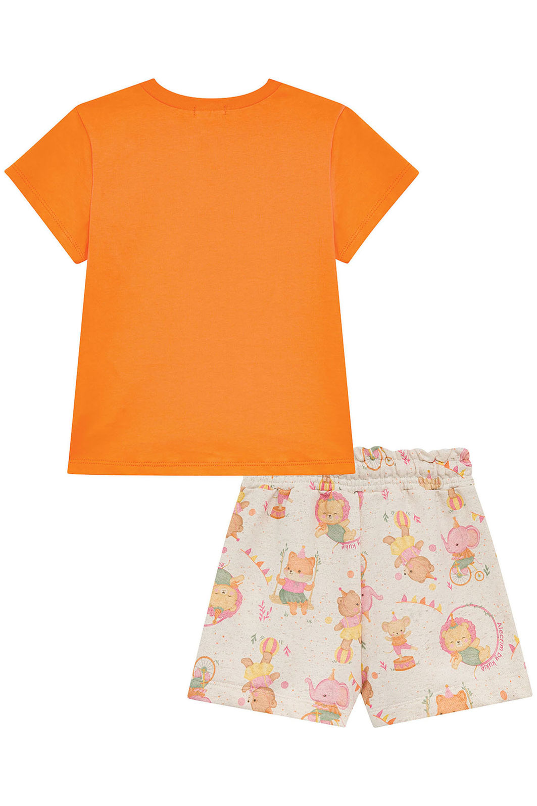 Conjunto de blusa em meia malha e shorts em moletom sem pelúcia 95555 Kukiê Infantil Menina