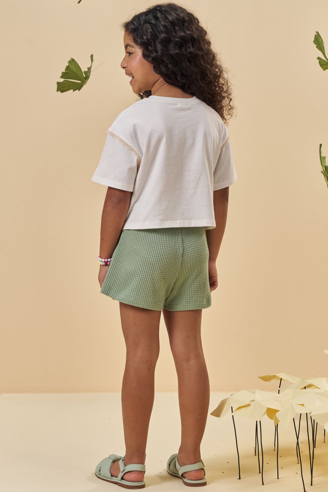 Conjunto de blusa em meia malha e shorts em malha big waffle 94614 Kukiê Infantil Menina Conjunto de blusa em meia malha e shorts em malha big waffle 94614 Kukiê Infantil Menina