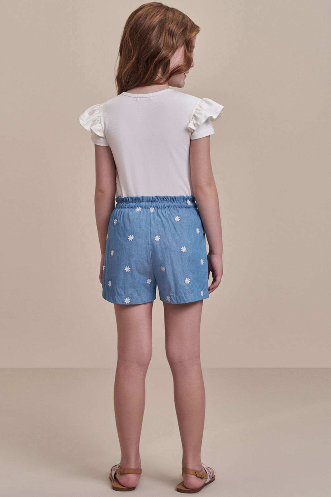 Conjunto de blusa em cotton com shorts em denim bordado 98111 Infanti Infantil Menina