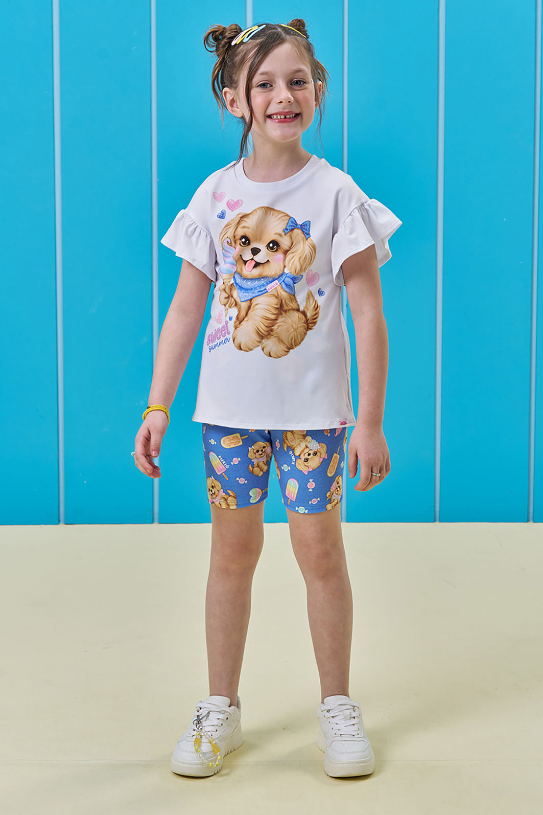 Conjunto de blusa em meia malha e bermuda biker em molecotton 96679 Kukiê Infantil Menina Conjunto de blusa em meia malha e bermuda biker em molecotton 96679 Kukiê Infantil Menina
