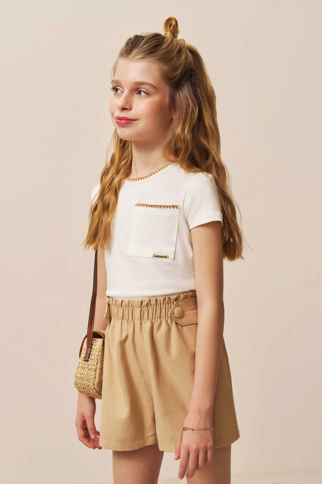 Conjunto de blusa em cotton e shorts em sarja com elastano 94962 Vic Teen Menina Conjunto de blusa em cotton e shorts em sarja com elastano 94962 Vic Teen Menina