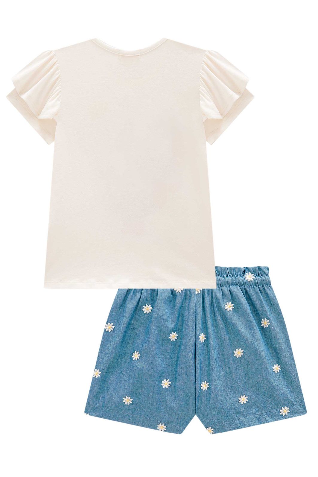 Conjunto de blusa em cotton com shorts em denim bordado 98111 Infanti Infantil Menina