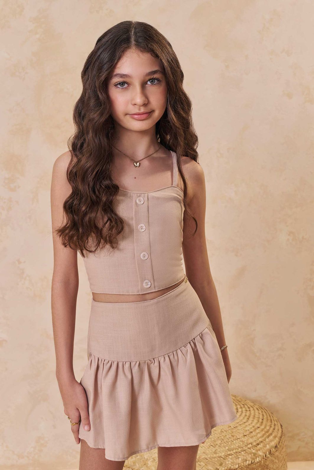 Conjunto de top cropped e short saia em tecido new positano 95205 Lilimoon Teen Menina