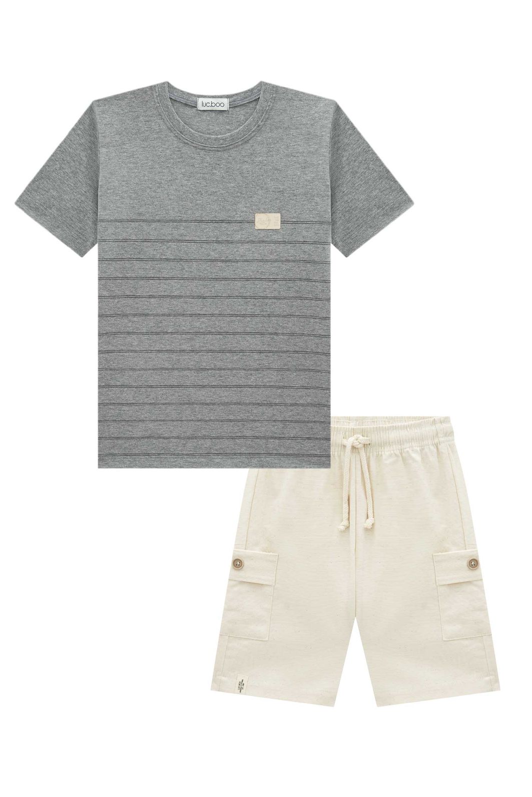 Conjunto de camiseta em meia malha e bermuda em linho santorine com elastano 97176 LucBoo Infantil Menino Conjunto de camiseta em meia malha e bermuda em linho santorine com elastano 97176 LucBoo Infantil Menino