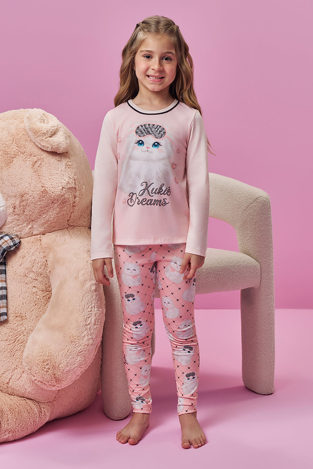 Conjunto de pijama de blusa em meia malha e calça legging em malha fresh 94272 Kukiê Infantil Menina Conjunto de pijama de blusa em meia malha e calça legging em malha fresh 94272 Kukiê Infantil Menina
