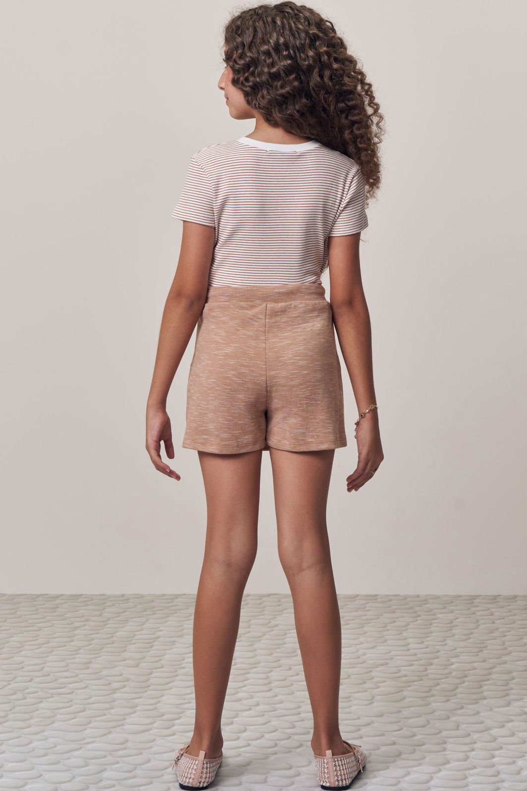 Conjunto de blusa em canelado listrado e short saia em malha mesclada 98671 Lilimoon Teen Menina Conjunto de blusa em canelado listrado e short saia em malha mesclada 98671 Lilimoon Teen Menina