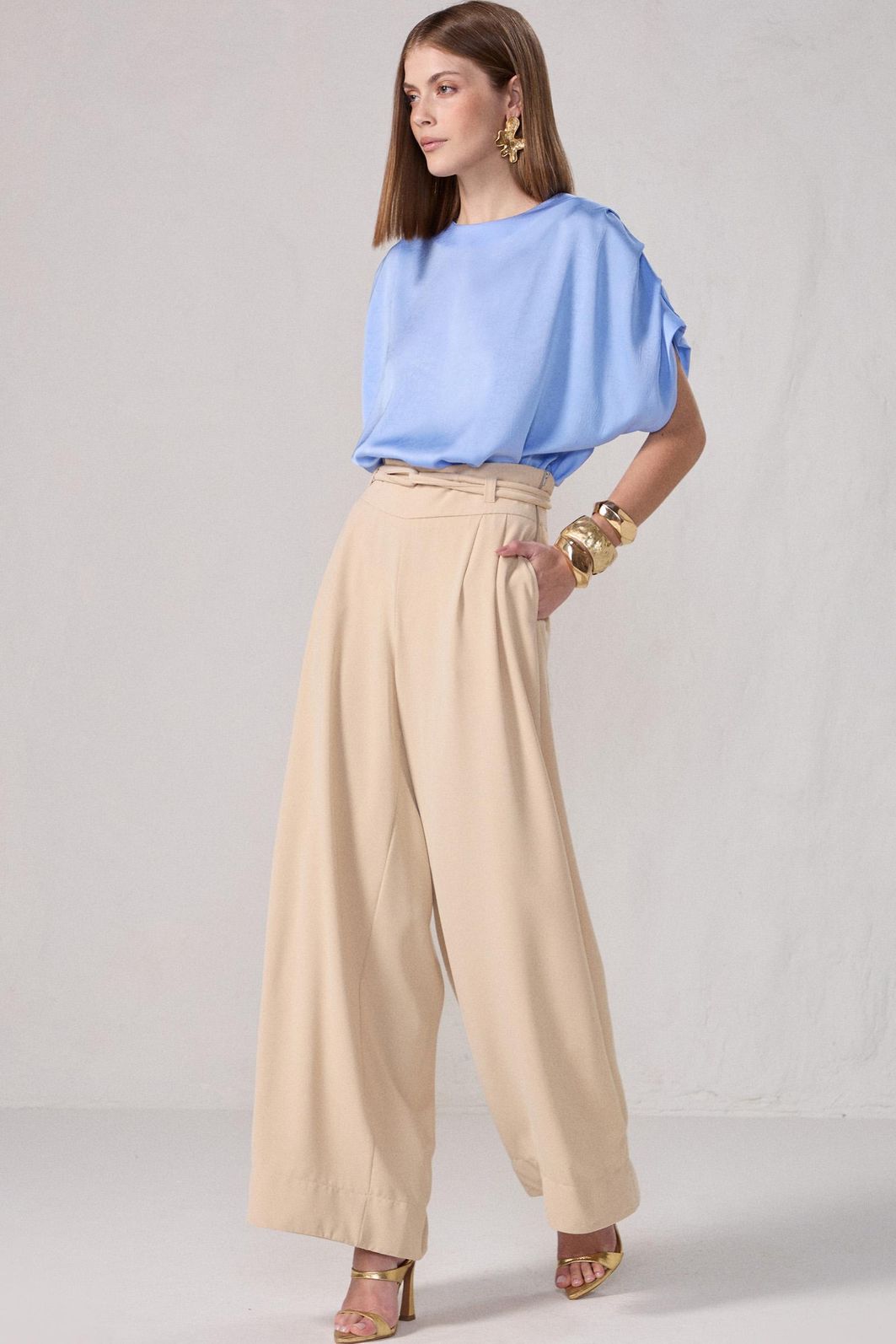 Calça pantalona em crepe 83794 Linzzi Calça pantalona em crepe 83794 Linzzi