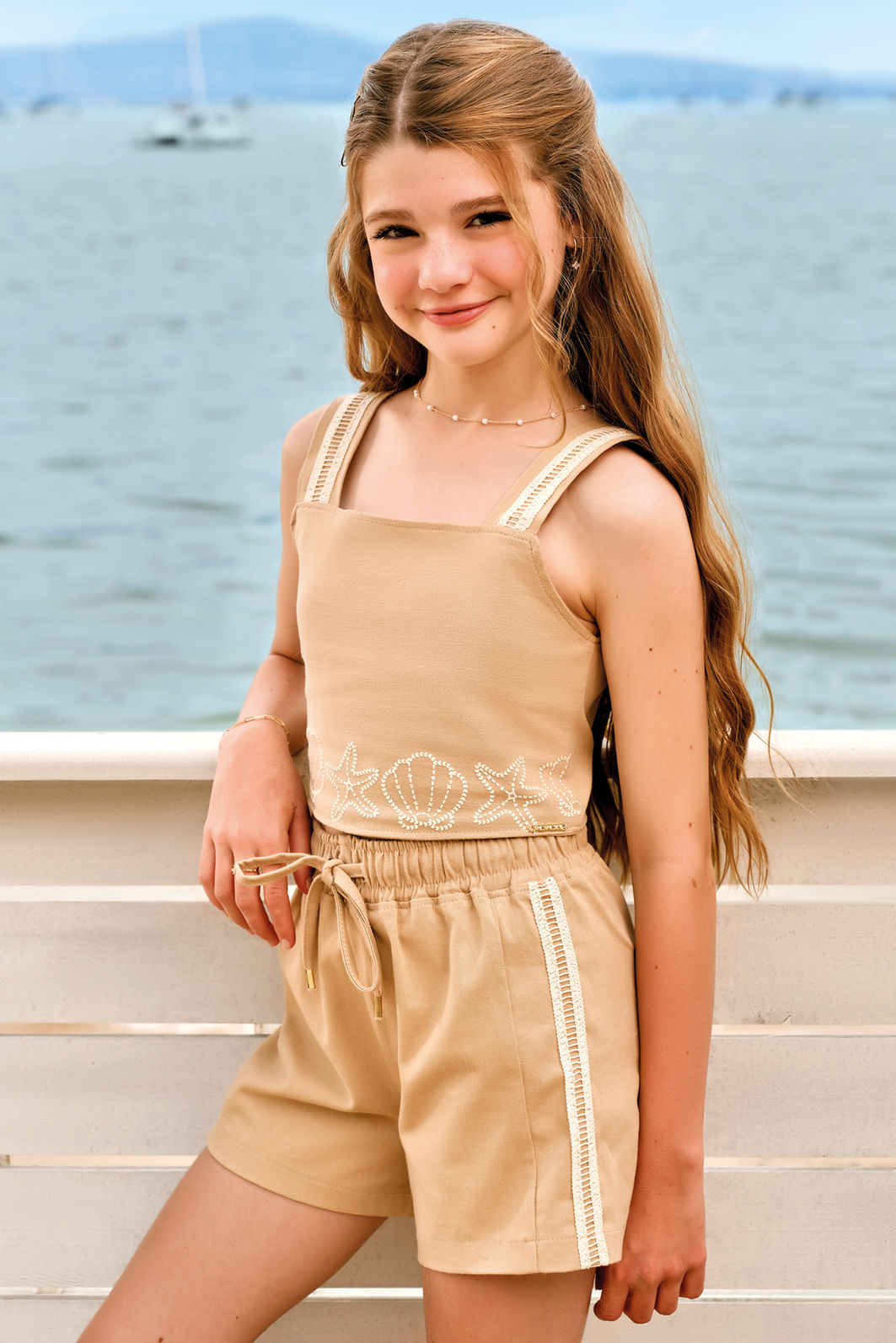 Conjunto de regata e shorts em sarja com elastano 94965 Vic Teen Menina Conjunto de regata e shorts em sarja com elastano 94965 Vic Teen Menina