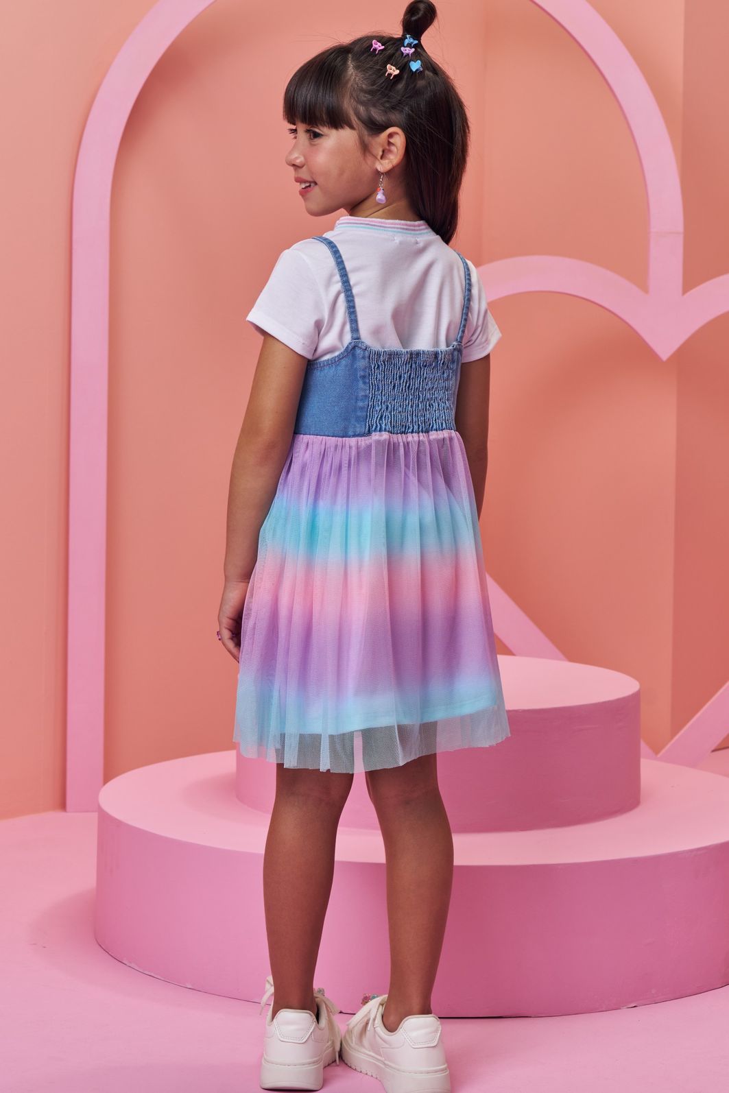Conjunto de vestido em malha power e sobreposição em jeans e tule 97953 Infanti Infantil Menina Conjunto de vestido em malha power e sobreposição em jeans e tule 97953 Infanti Infantil Menina