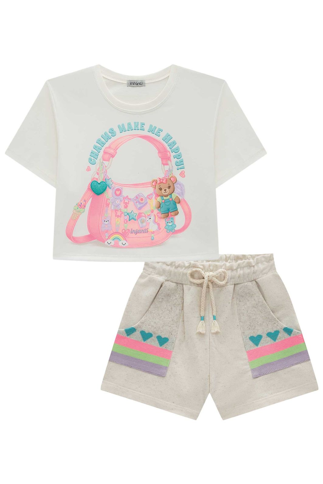 Conjunto de blusa em meia malha e shorts em moletom linho sem pelúcia 96365 Infanti Infantil Menina Conjunto de blusa em meia malha e shorts em moletom linho sem pelúcia 96365 Infanti Infantil Menina