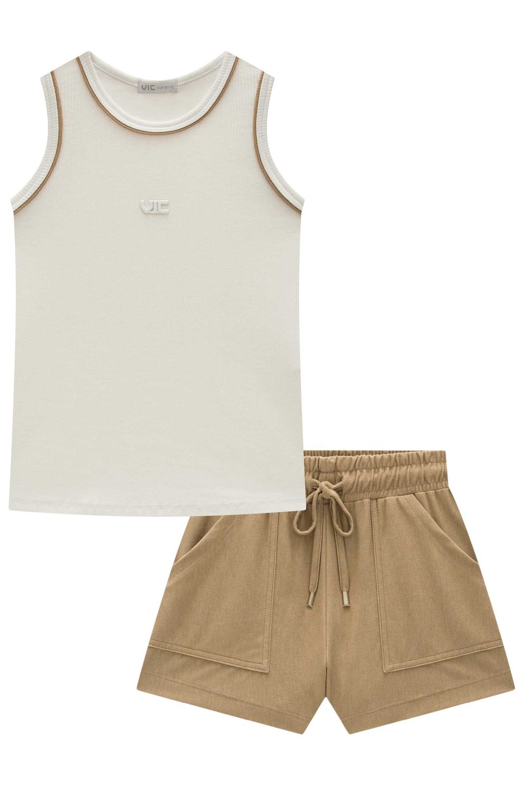 Conjunto de regata em canelado liz e shorts em cotton jeans 98510 Vic Teen Menina