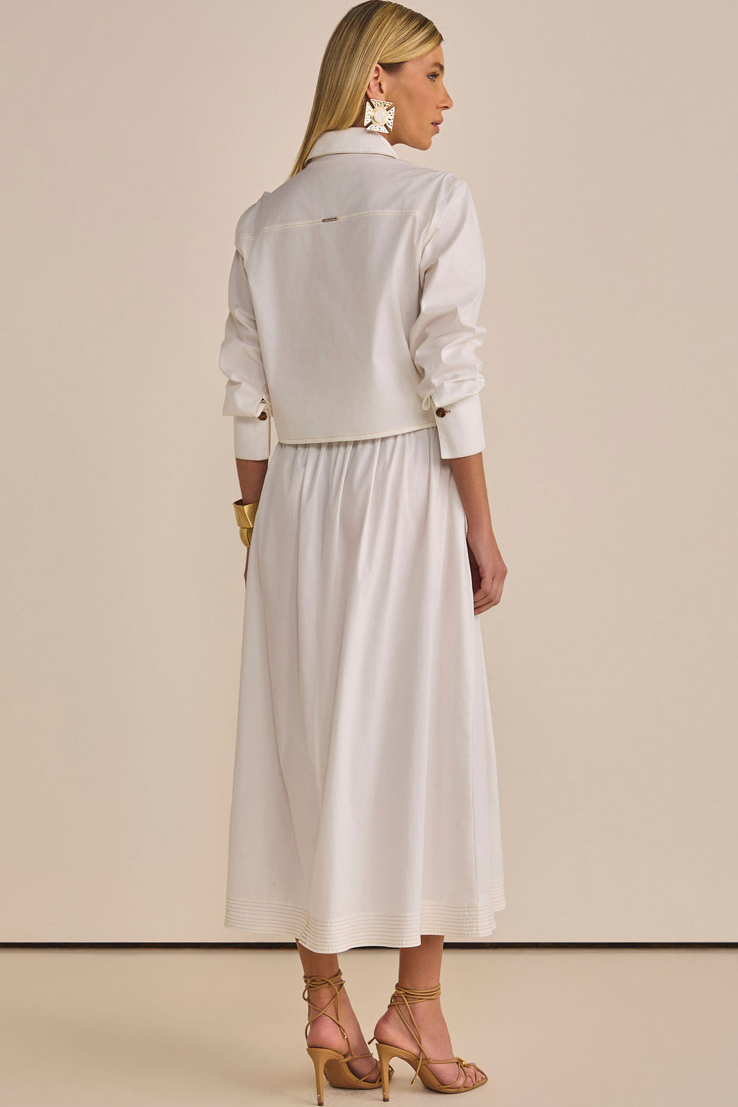 Saia maxi midi em tricoline com elastano com shorts forro em malha 90521 Linzzi