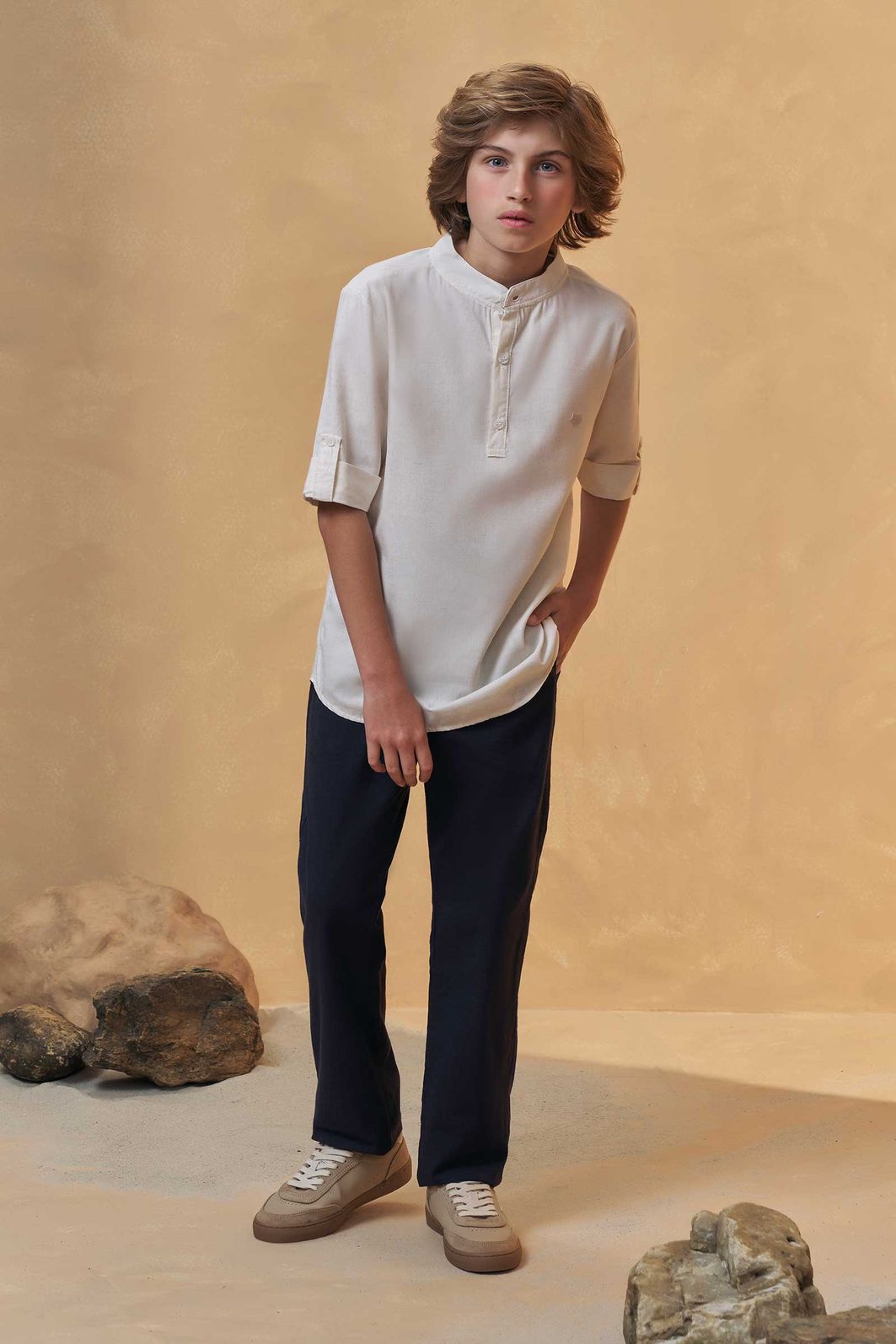Calça reta em linho santorine com elastano 95117 Johnny Fox Teen Menino