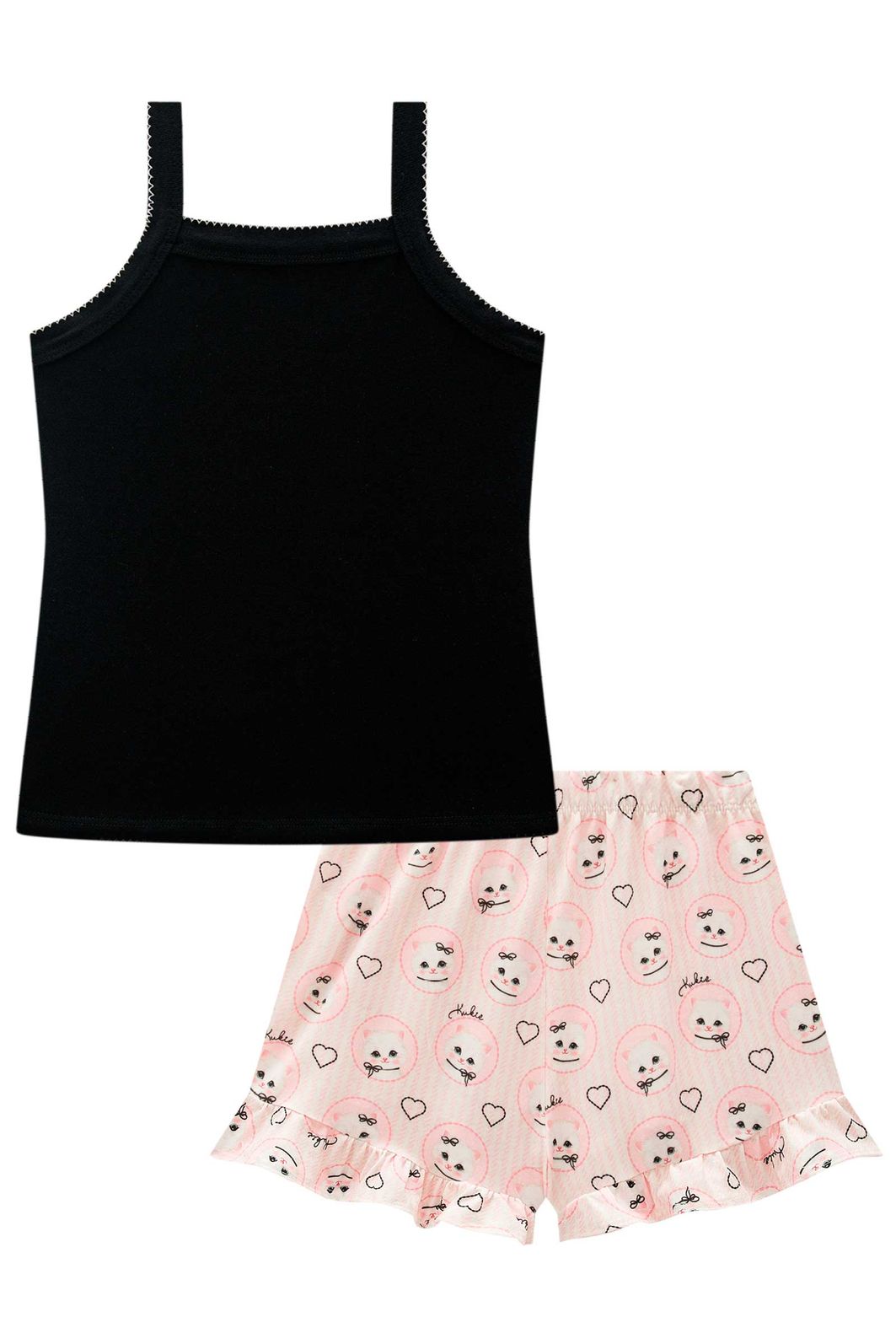 Conjunto de pijama de regata em malha canelada e shorts em malha fresh 99706 Kukiê Infantil Menina