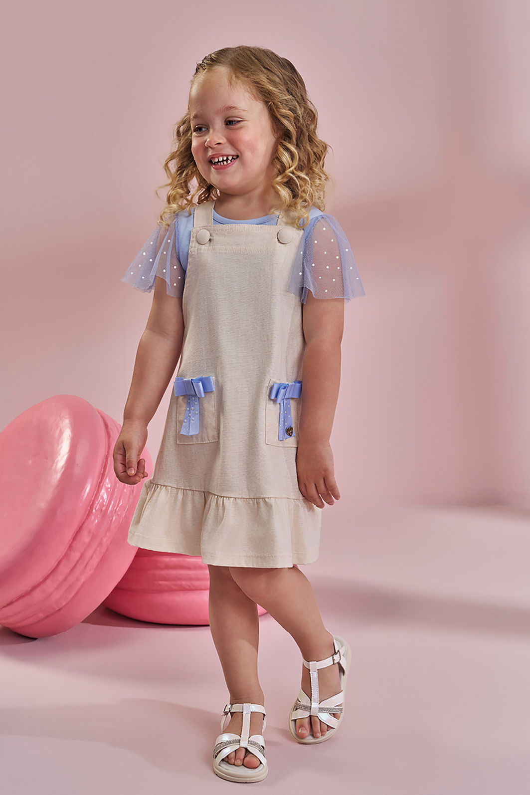 Conjunto de blusa em suedine e tule com elastano e salopete em linho santori com elastano. 96878 Kukiê Infantil Menina Conjunto de blusa em suedine e tule com elastano e salopete em linho santori com elastano. 96878 Kukiê Infantil Menina