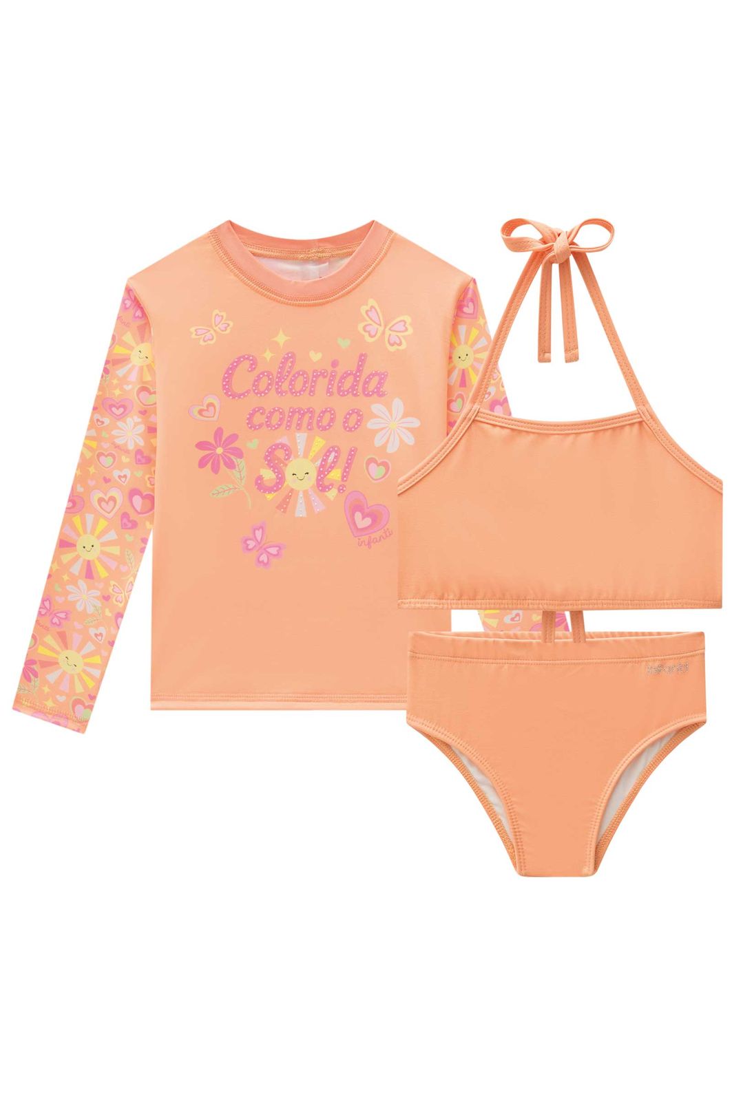 Trio de blusa e biquíni em malha UV dry com proteção UV 50+ 96610 Infanti Infantil Menina Trio de blusa e biquíni em malha UV dry com proteção UV 50+ 96610 Infanti Infantil Menina