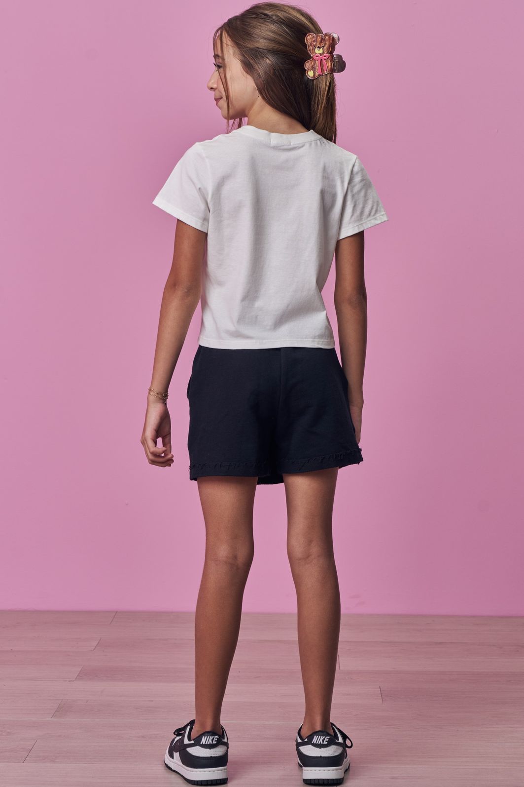 Conjunto de blusa em meia malha e short saia em moletom sem pelúcia 99102 Vic Teen Menina