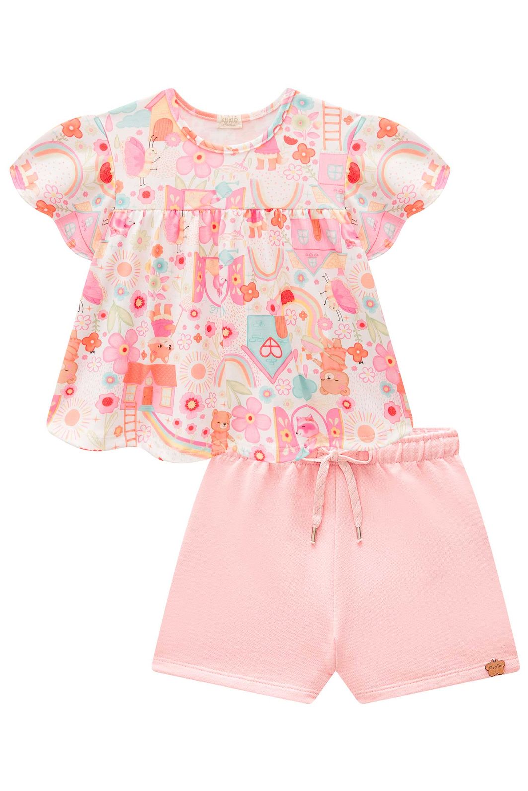 Conjunto de bata em malha fresh e shorts em moletom sem pelúcia 98066 Kukiê Infantil Menina Conjunto de bata em malha fresh e shorts em moletom sem pelúcia 98066 Kukiê Infantil Menina